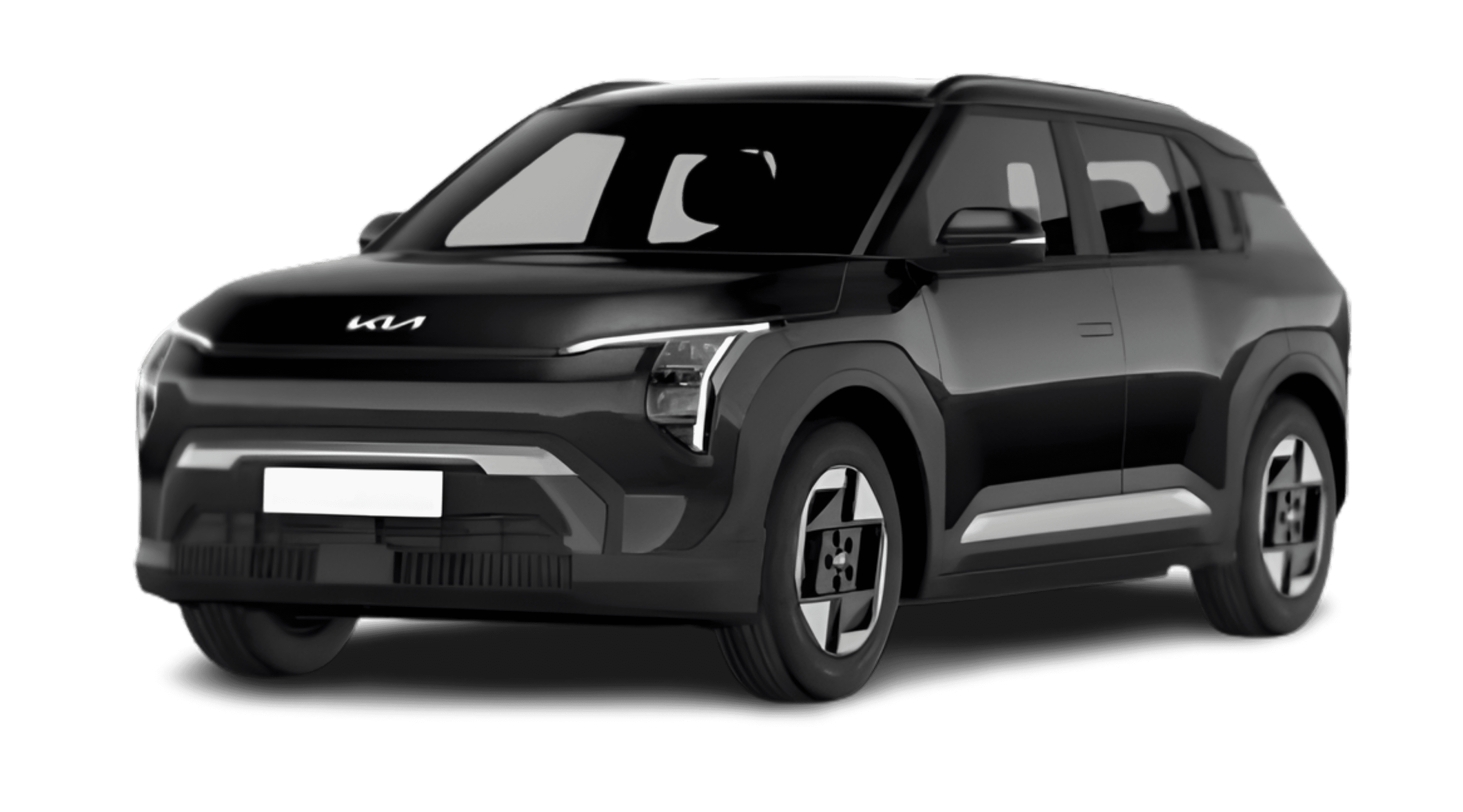 Schräge Frontansicht eines Kia EV3, freigestellt