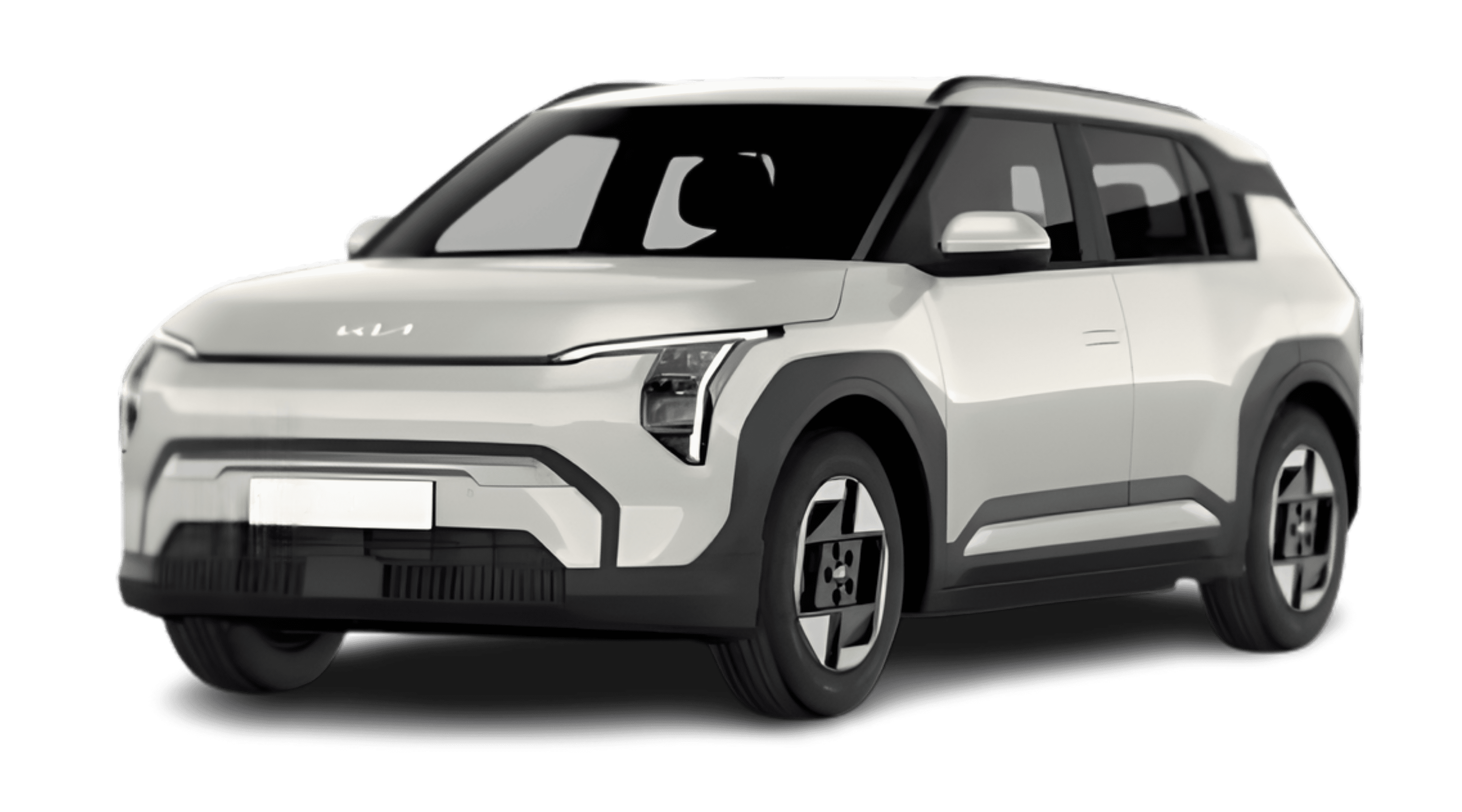 Schräge Frontansicht eines Kia EV3, freigestellt