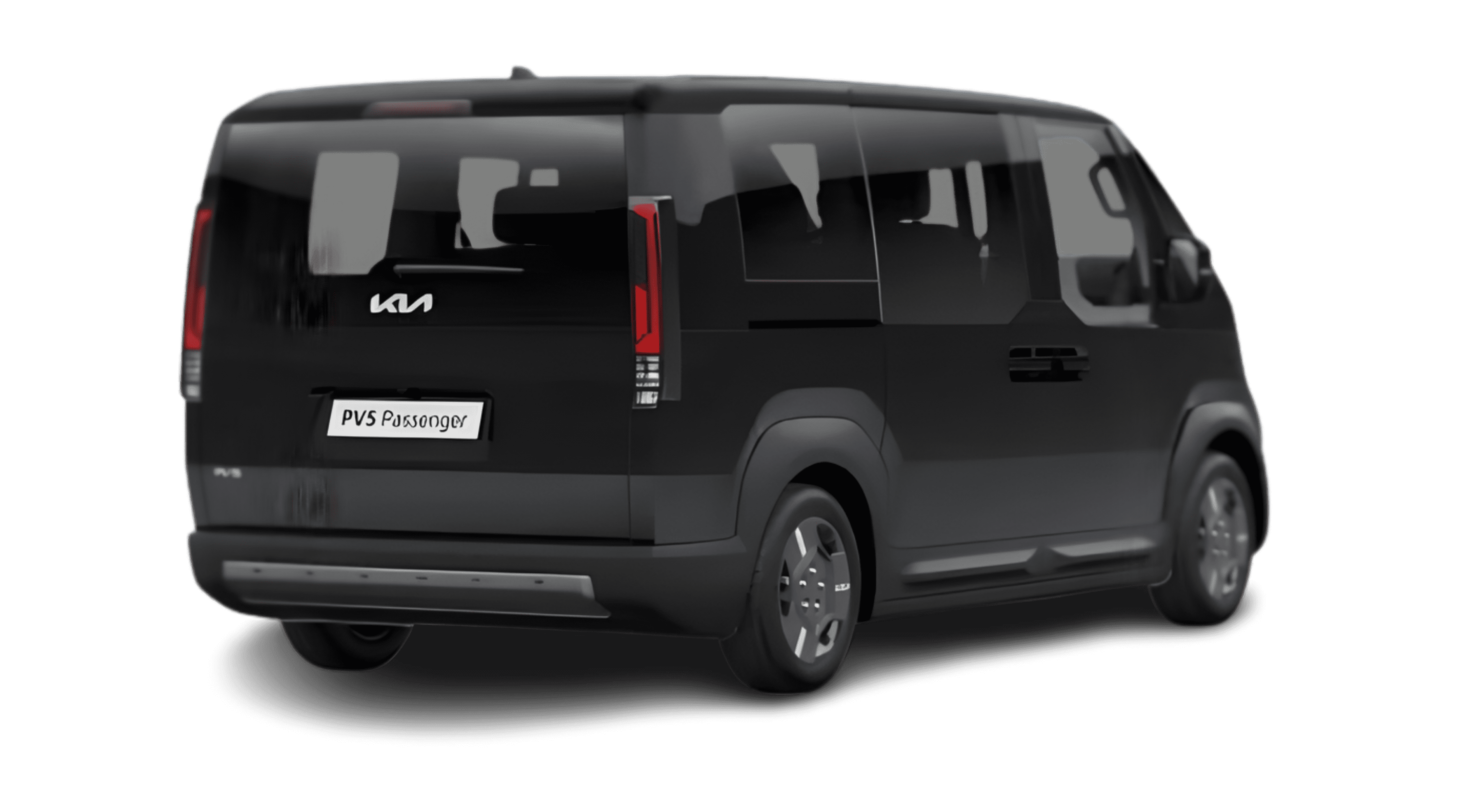 Schräge Heckansicht eines Kia PV5 Passenger, freigestellt
