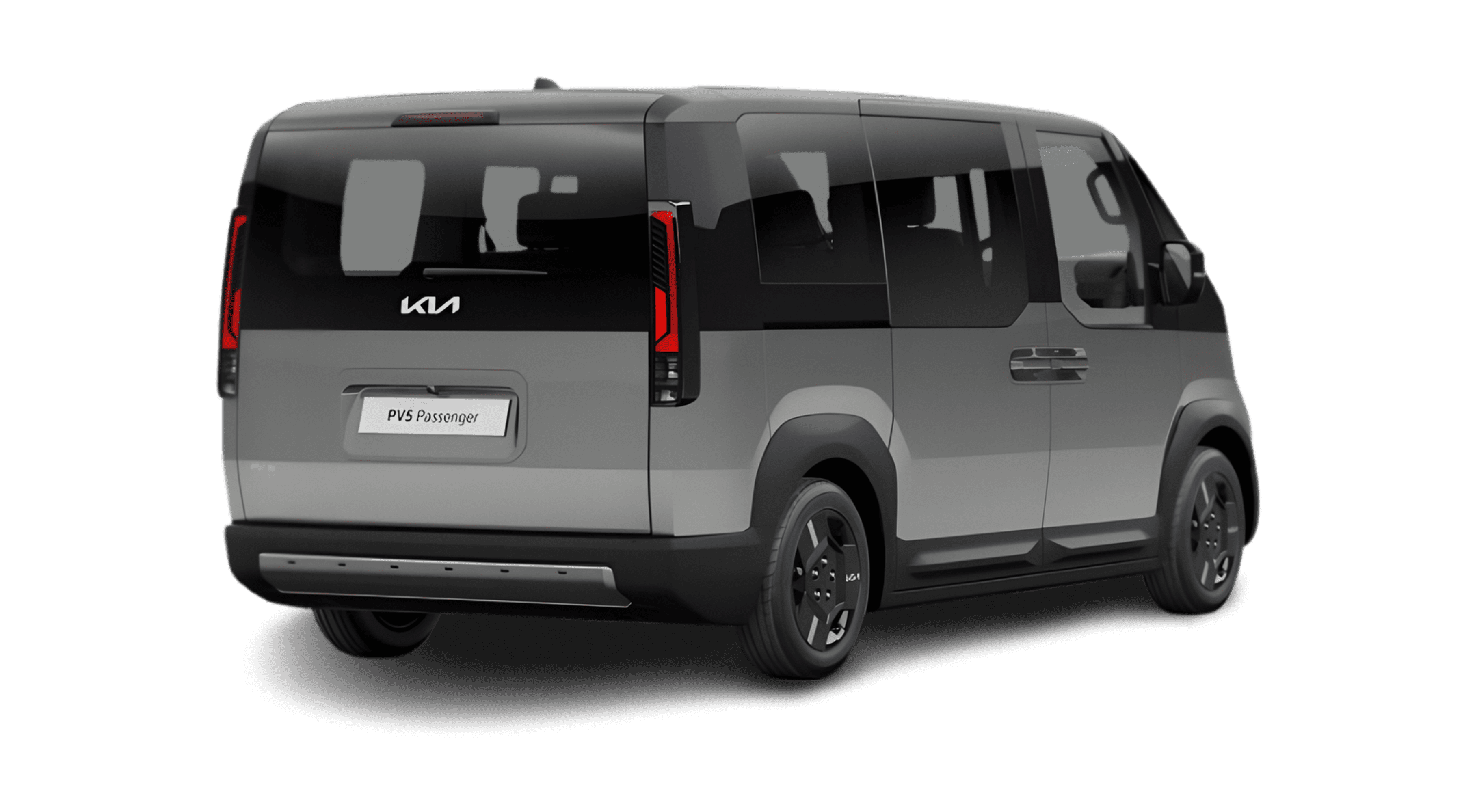 Schräge Heckansicht eines Kia PV5 Passenger, freigestellt