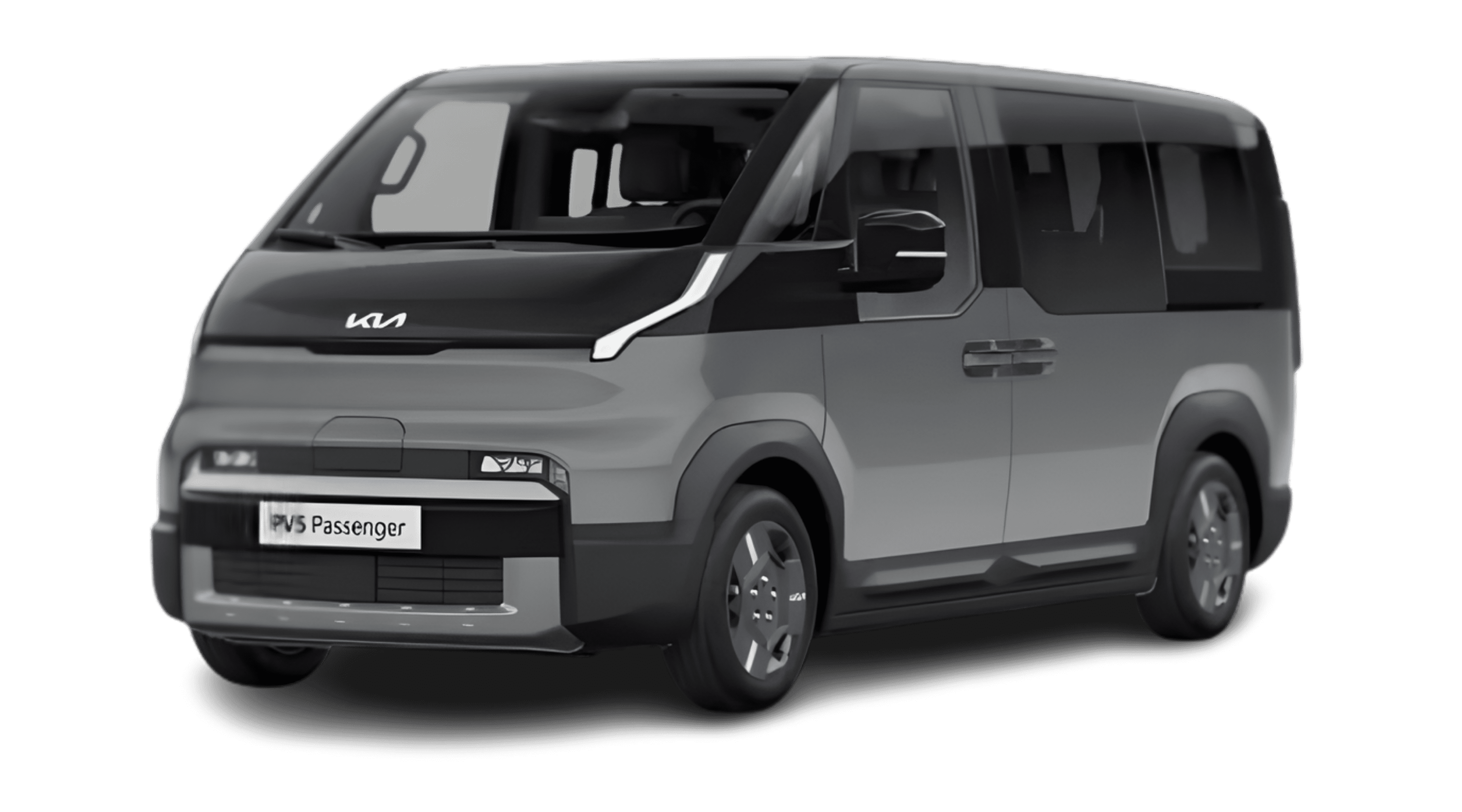 Schräge Frontansicht eines Kia PV5 Passenger, freigestellt