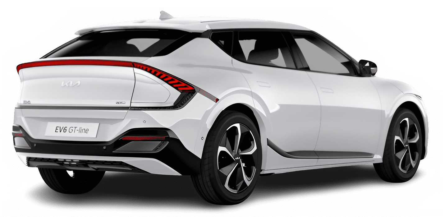 Schräge Heckansicht auf einen Kia EV6, freigestellt