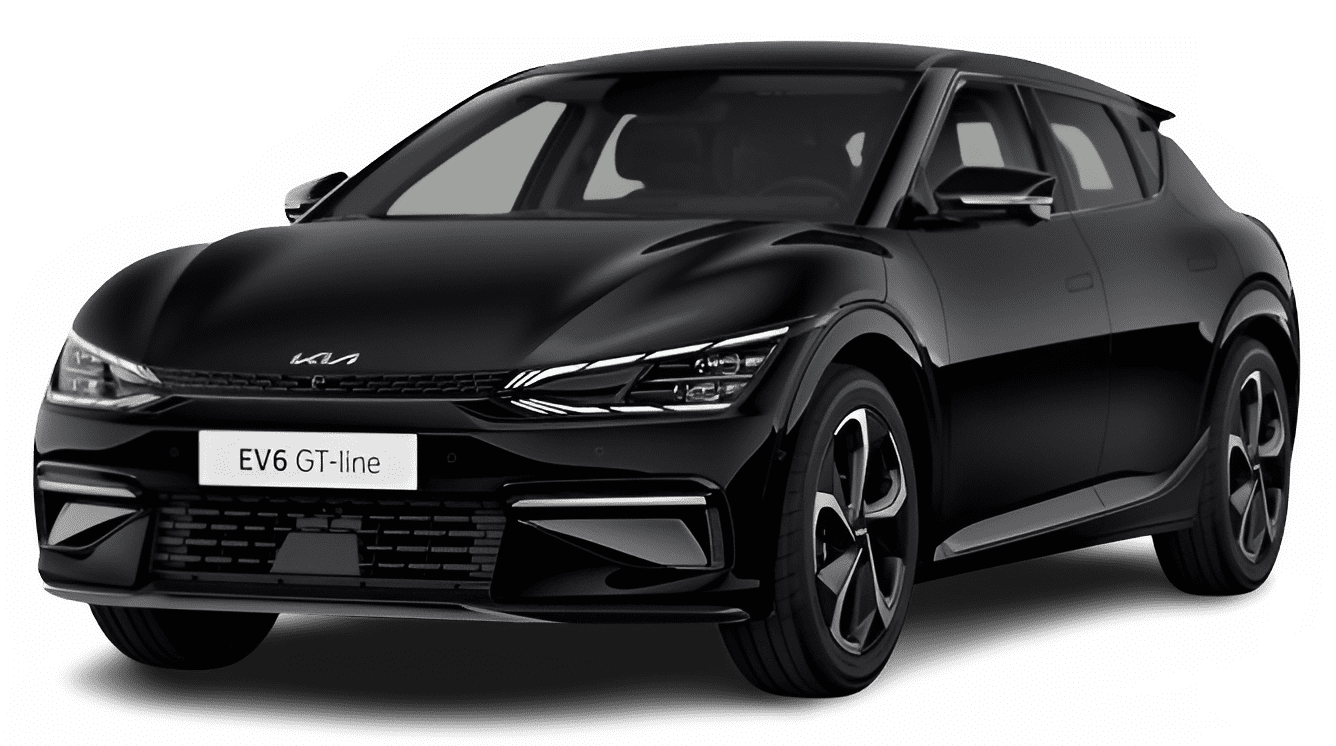 Schräge Frontansicht auf einen Kia EV6, freigestellt