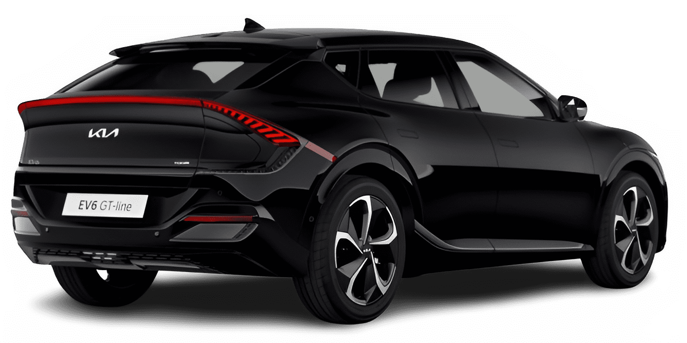 Schräge Heckansicht auf einen Kia EV6, freigestellt