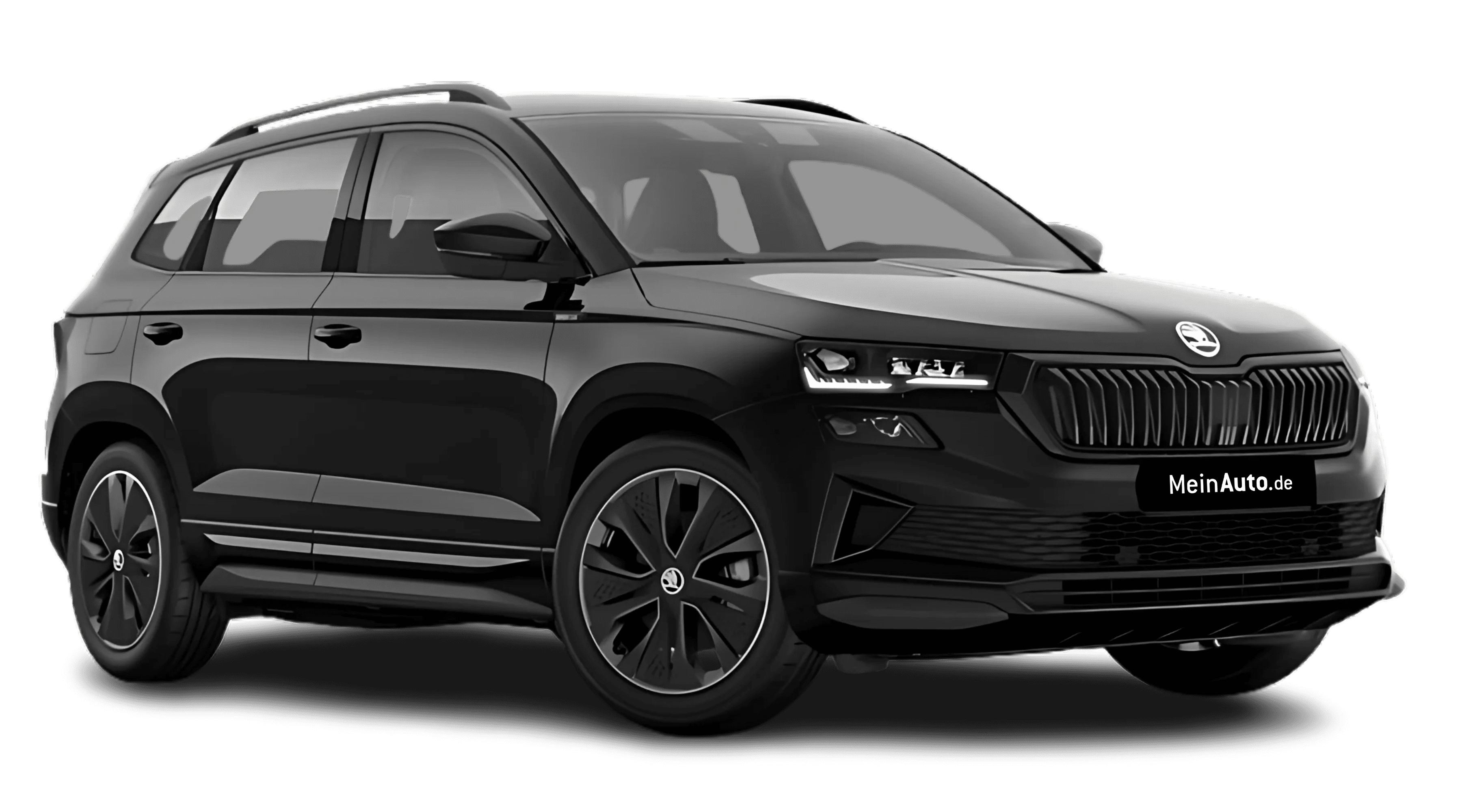 Schräge Frontansicht auf einen Skoda Karoq, freigestellt