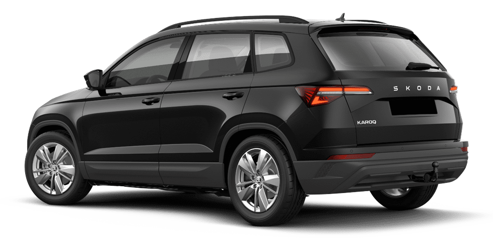 Schräge Heckansicht auf einen Skoda Karoq, freigestellt