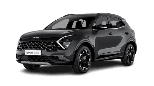Schräge Frontansicht auf einen Kia Sportage, freigestellt