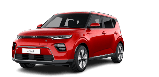 Schräge Frontansicht auf einen Kia e-Soul, freigestellt