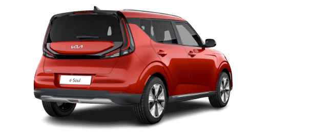 Schräge Heckansicht auf einen Kia e-Soul, freigestellt