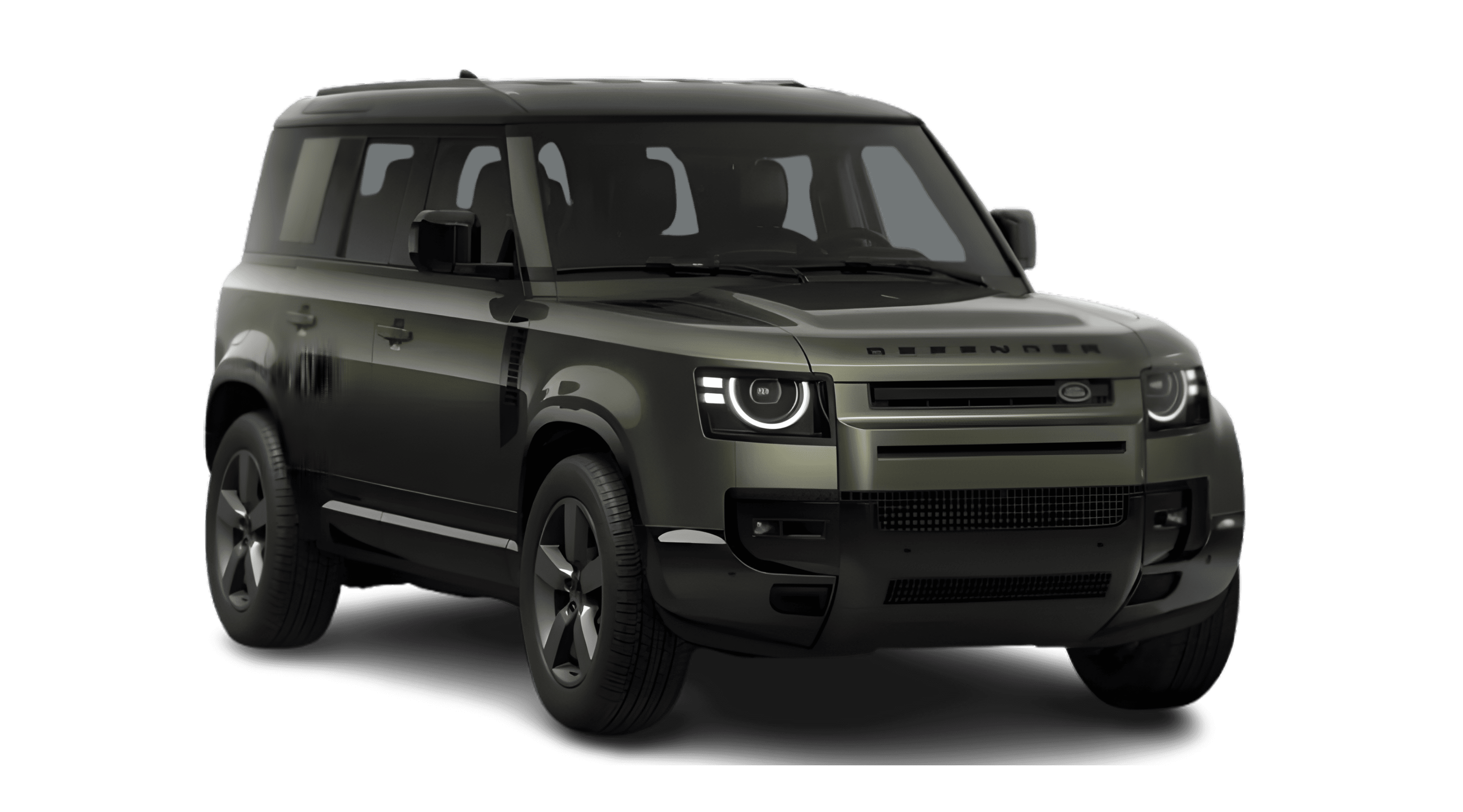 Schräge Frontansicht eines Land Rover Defender, freigestellt