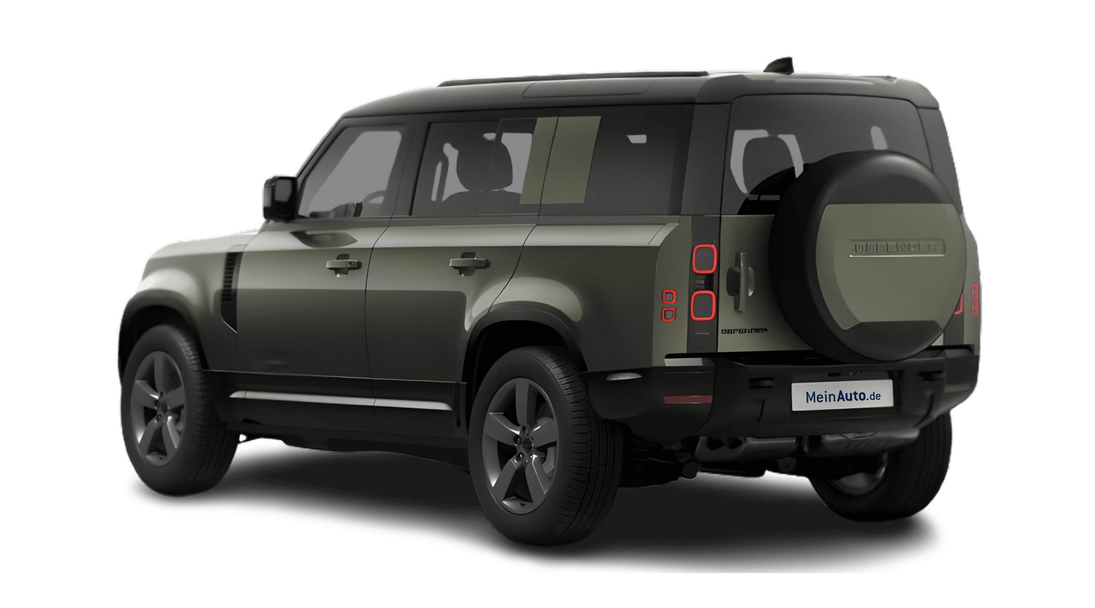 Schräge Heckansicht eines Land Rover Defender, freigestellt