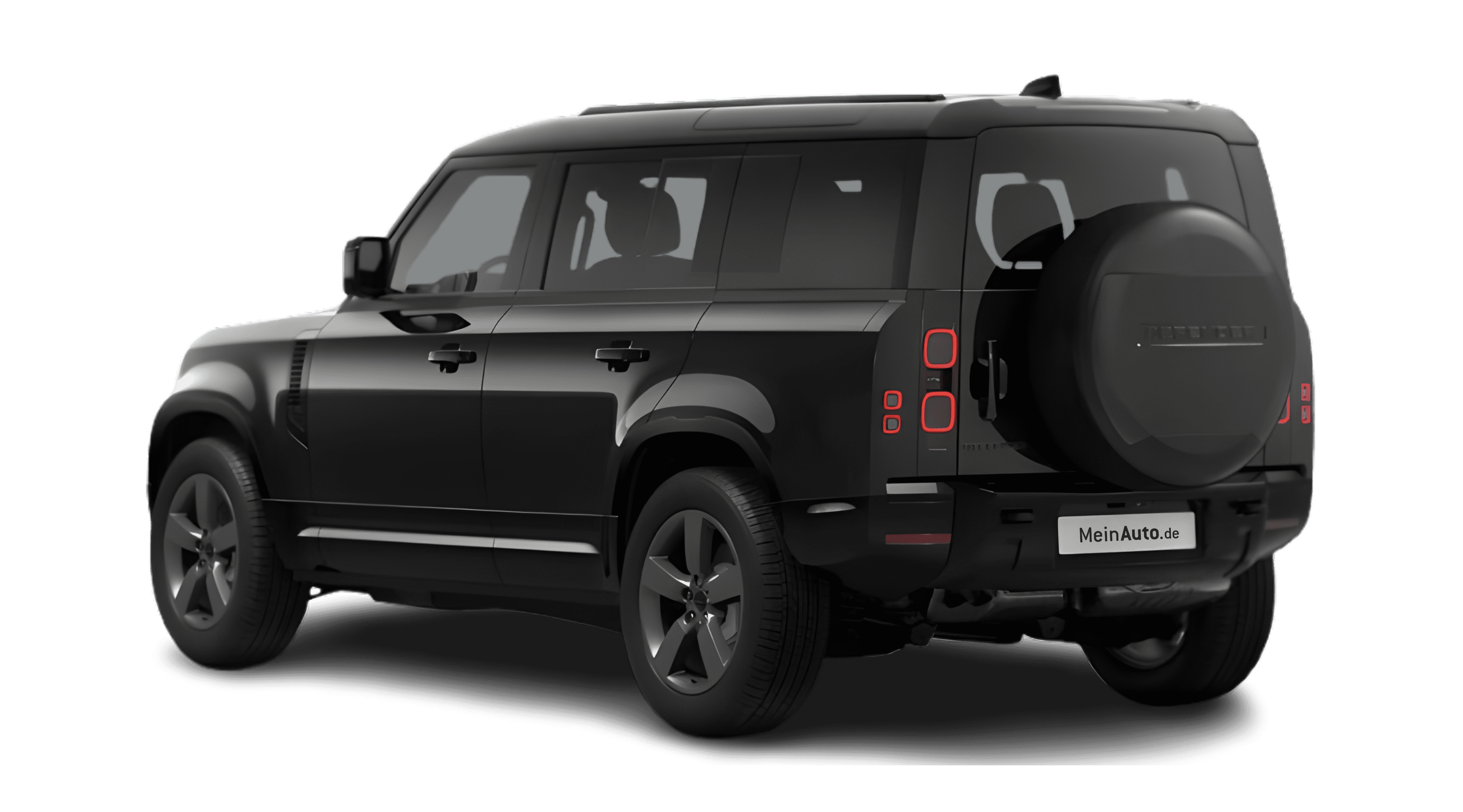 Schräge Heckansicht eines Land Rover Defender, freigestellt