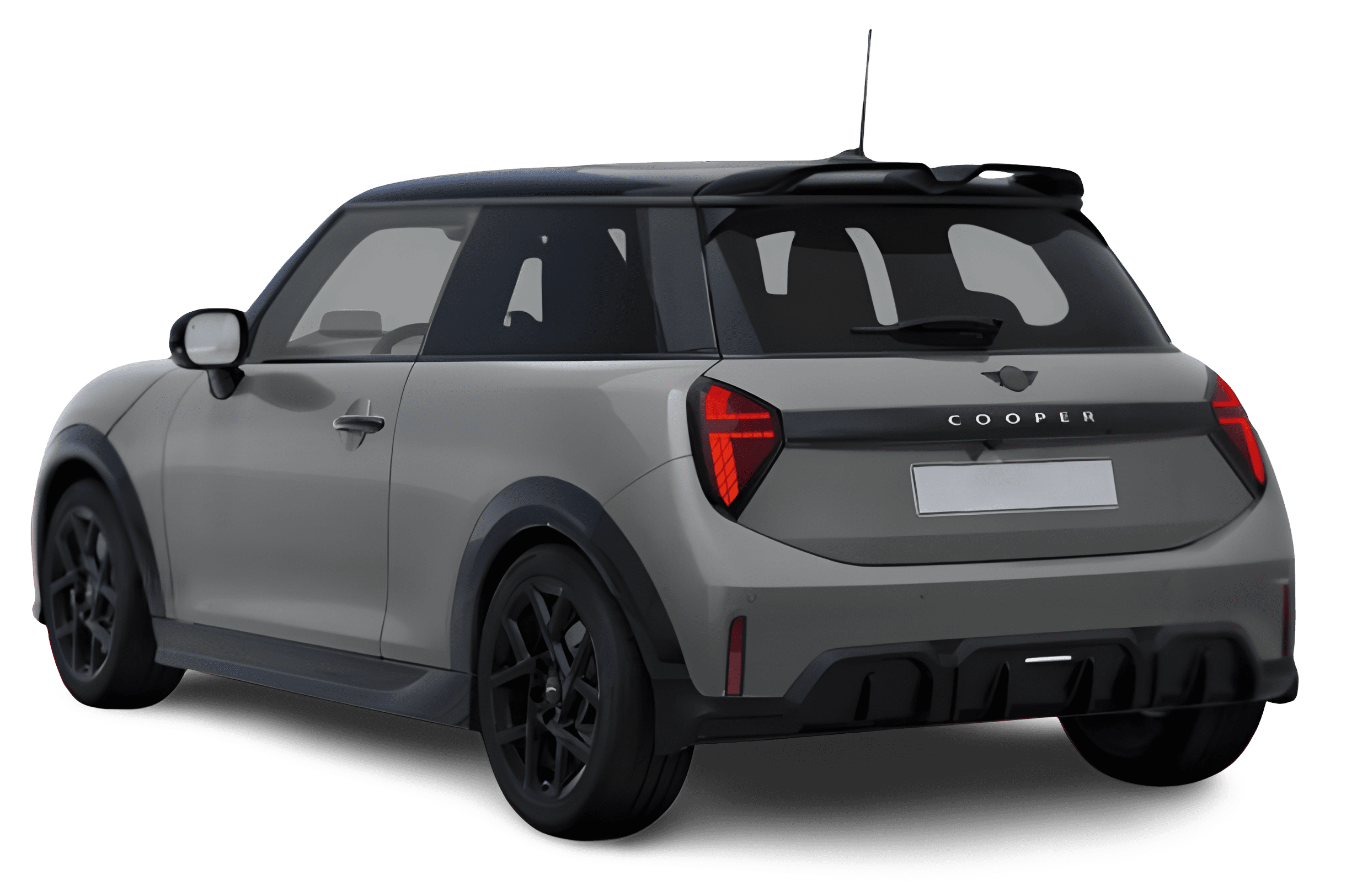 Schräge Heckansicht auf einen MINI COOPER, freigestellt
