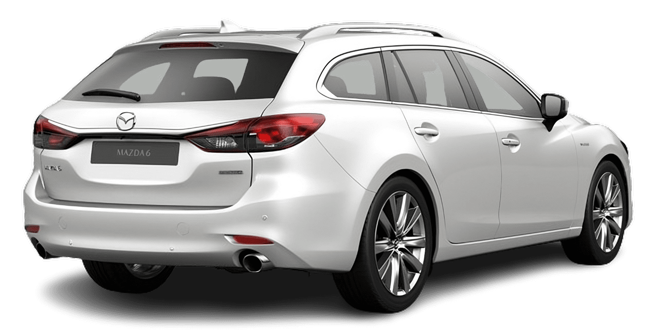 Schräge Heckansicht auf einen Mazda Mazda6, freigestellt