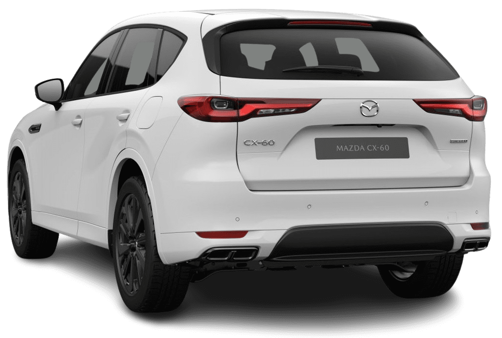 Schräge Heckansicht auf einen Mazda CX-60, freigestellt