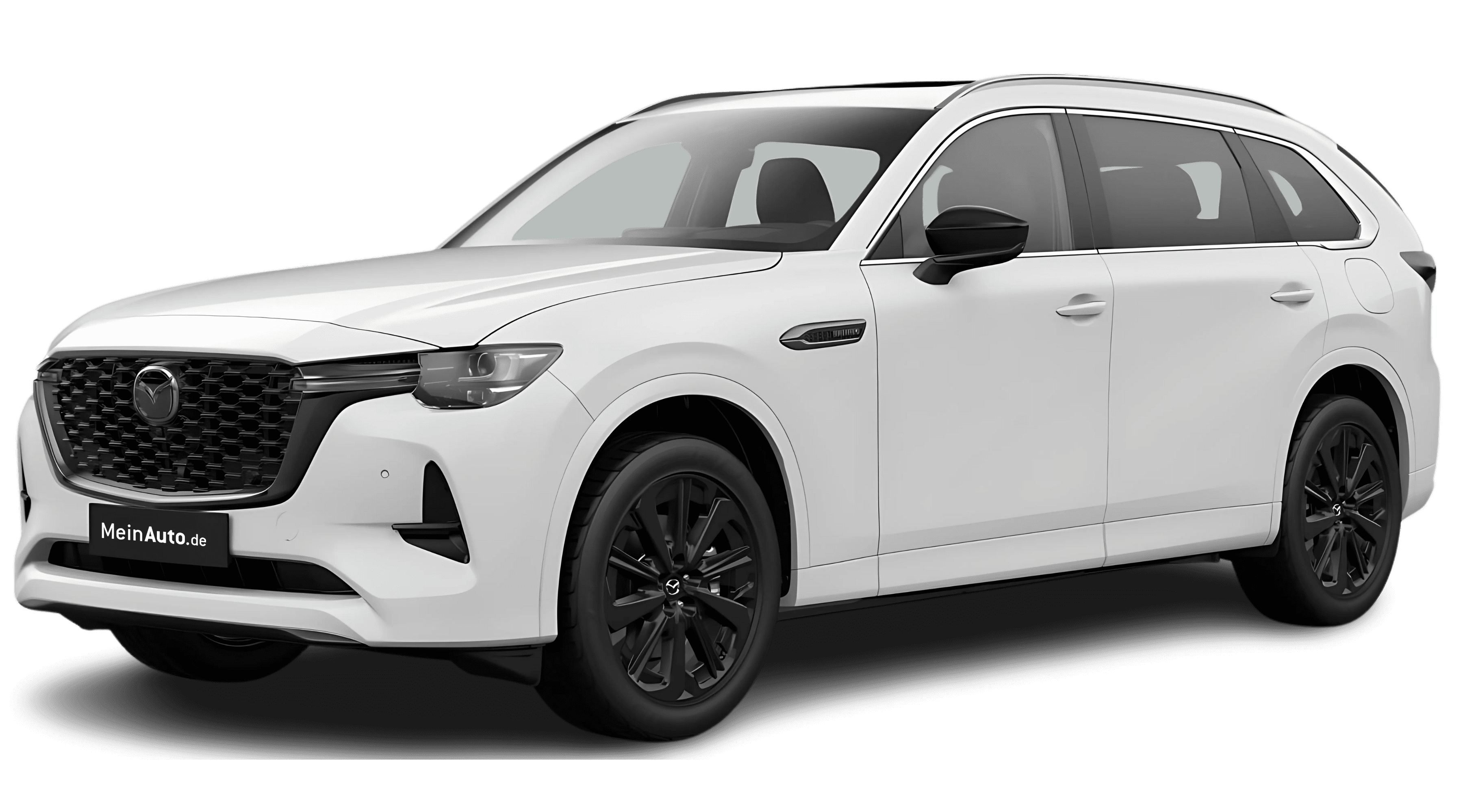 Schräge Frontansicht auf einen Mazda CX-80, freigestellt