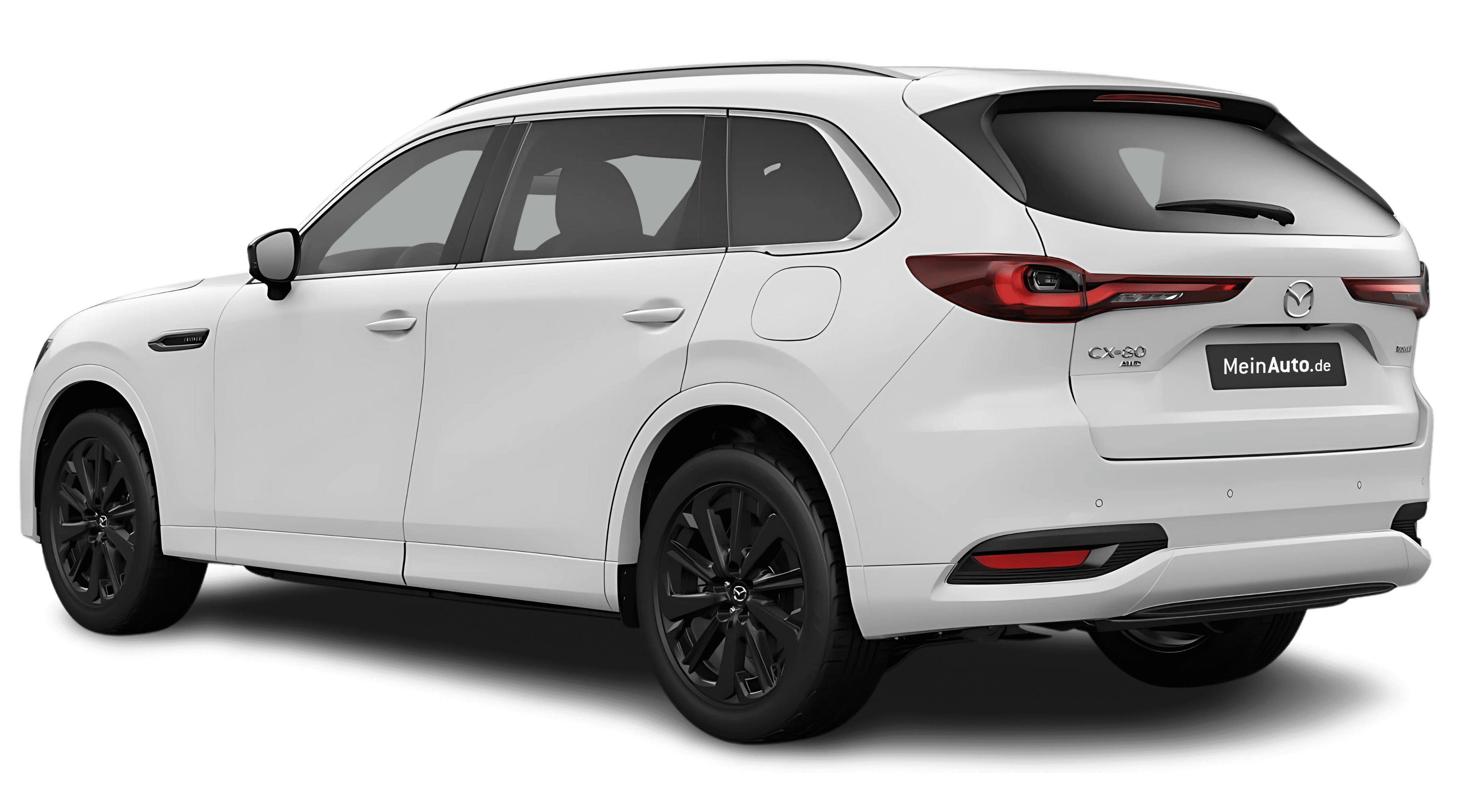 Schräge Heckansicht auf einen Mazda CX-80, freigestellt