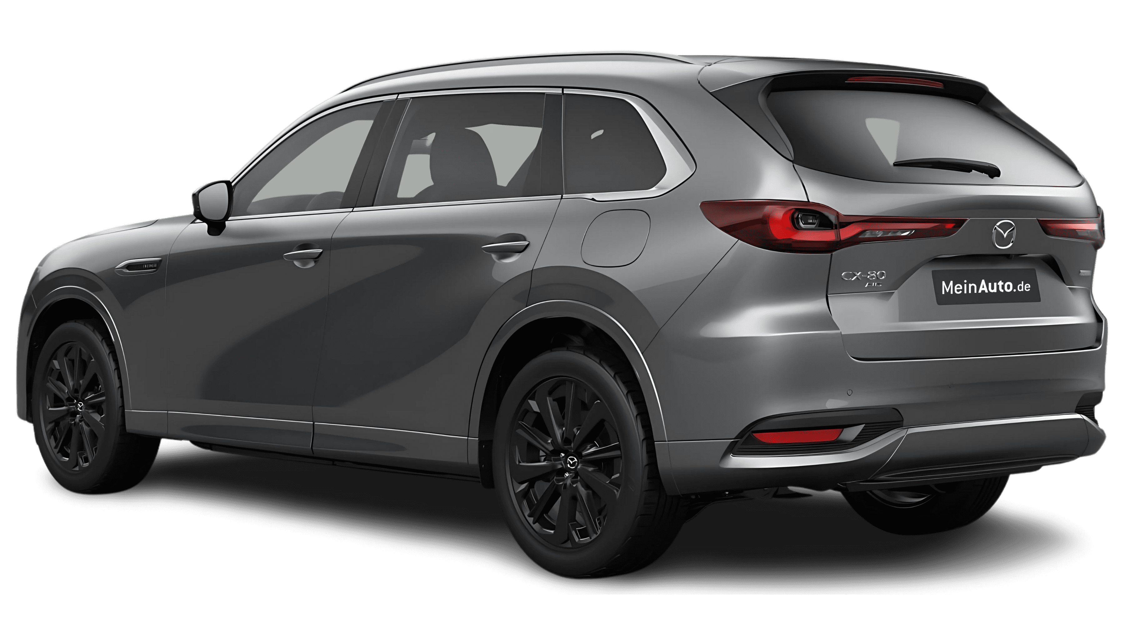 Schräge Heckansicht auf einen Mazda CX-80, freigestellt