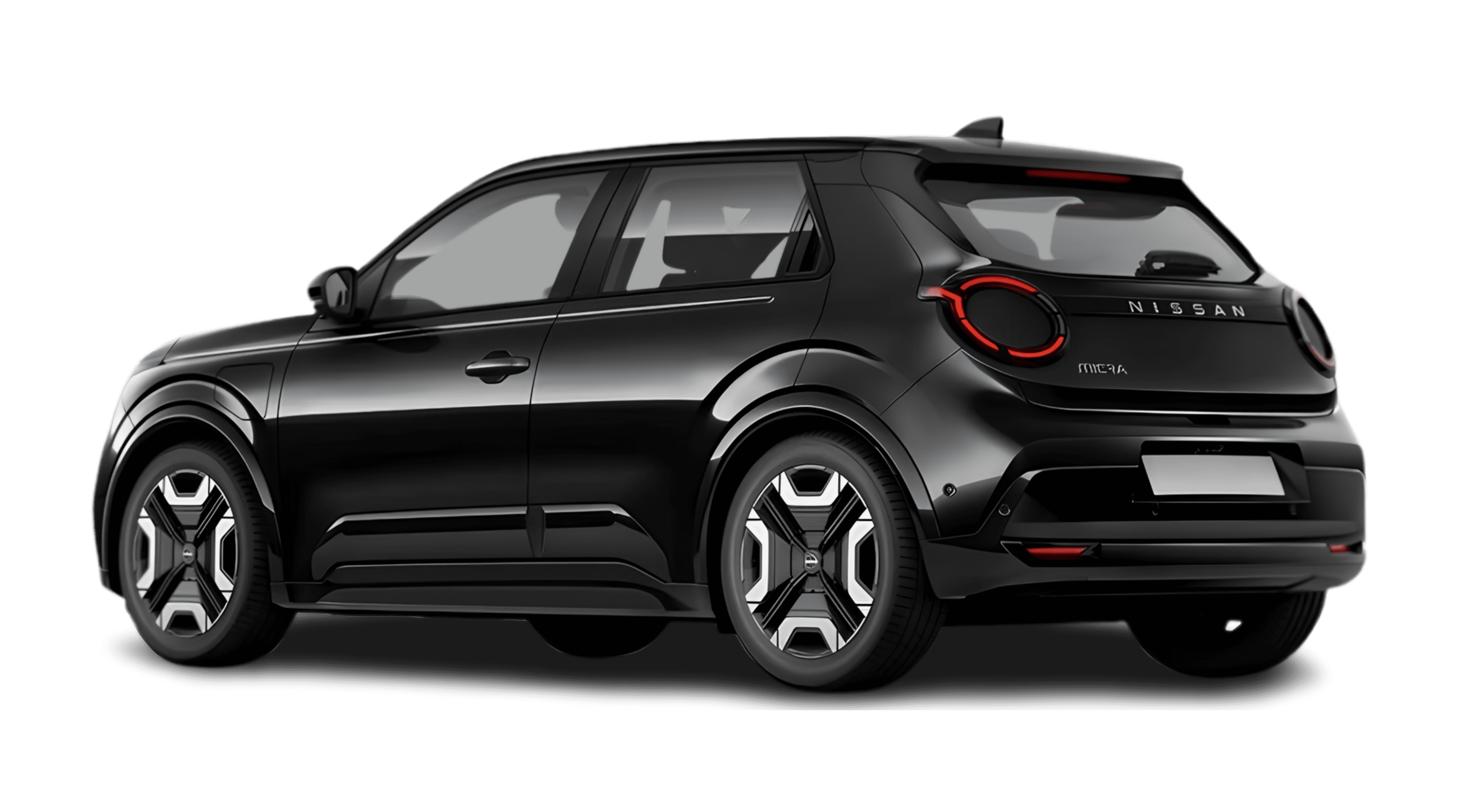 Schräge Heckansicht eines Nissan Micra, freigestellt