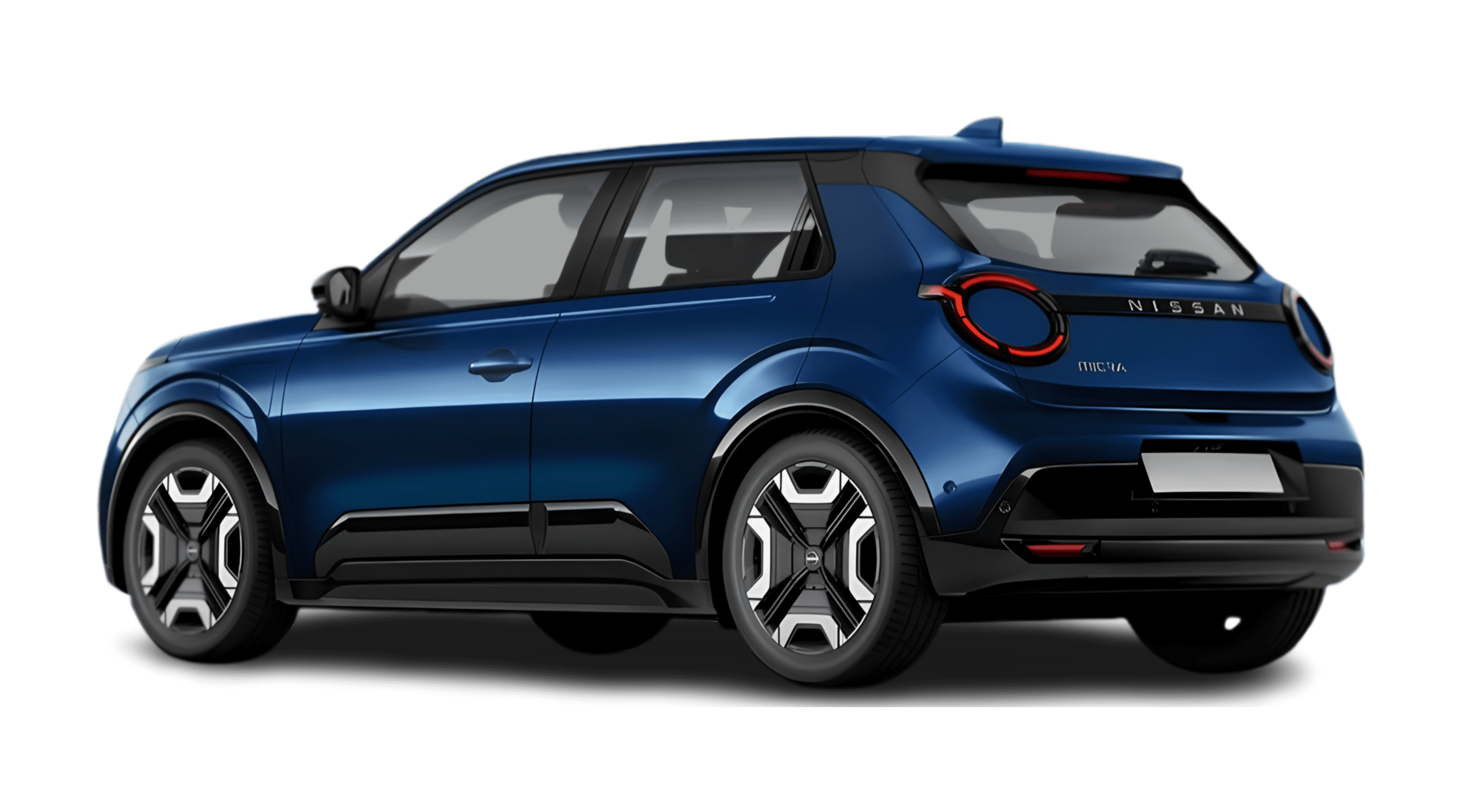 Schräge Heckansicht eines Nissan Micra, freigestellt