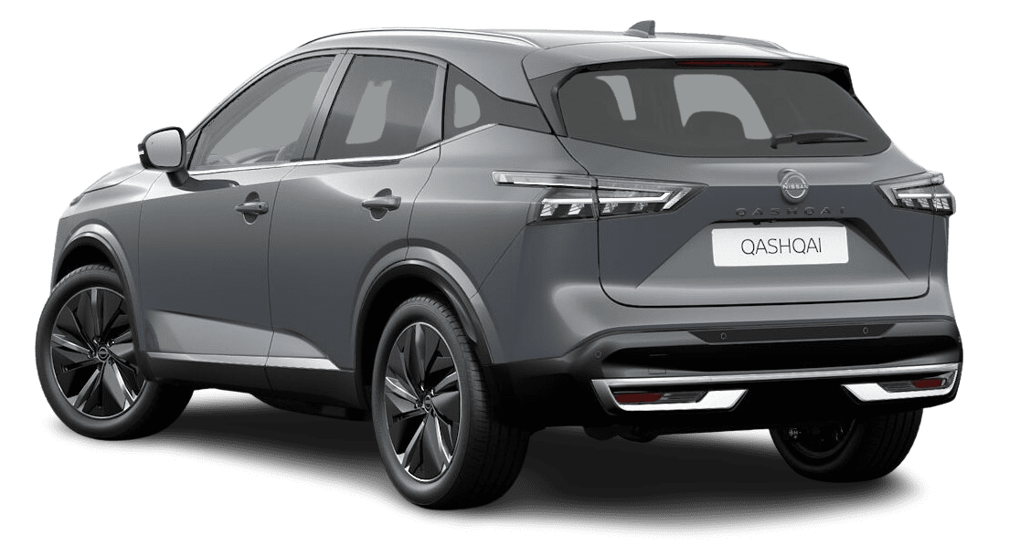 Schräge Heckansicht auf einen Nissan Qashqai, freigestellt