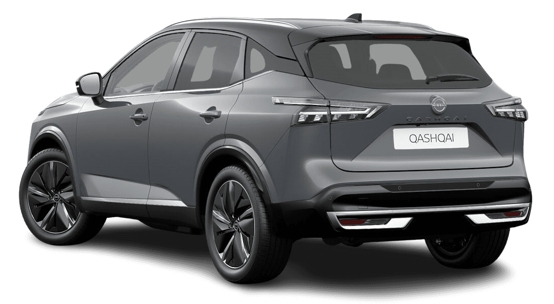 Schräge Heckansicht auf einen Nissan Qashqai, freigestellt
