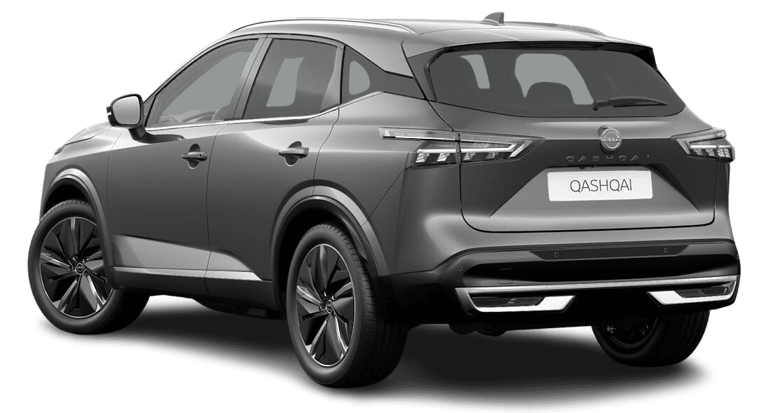 Schräge Heckansicht auf einen Nissan Qashqai, freigestellt