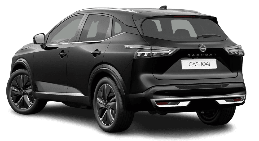 Schräge Heckansicht auf einen Nissan Qashqai, freigestellt
