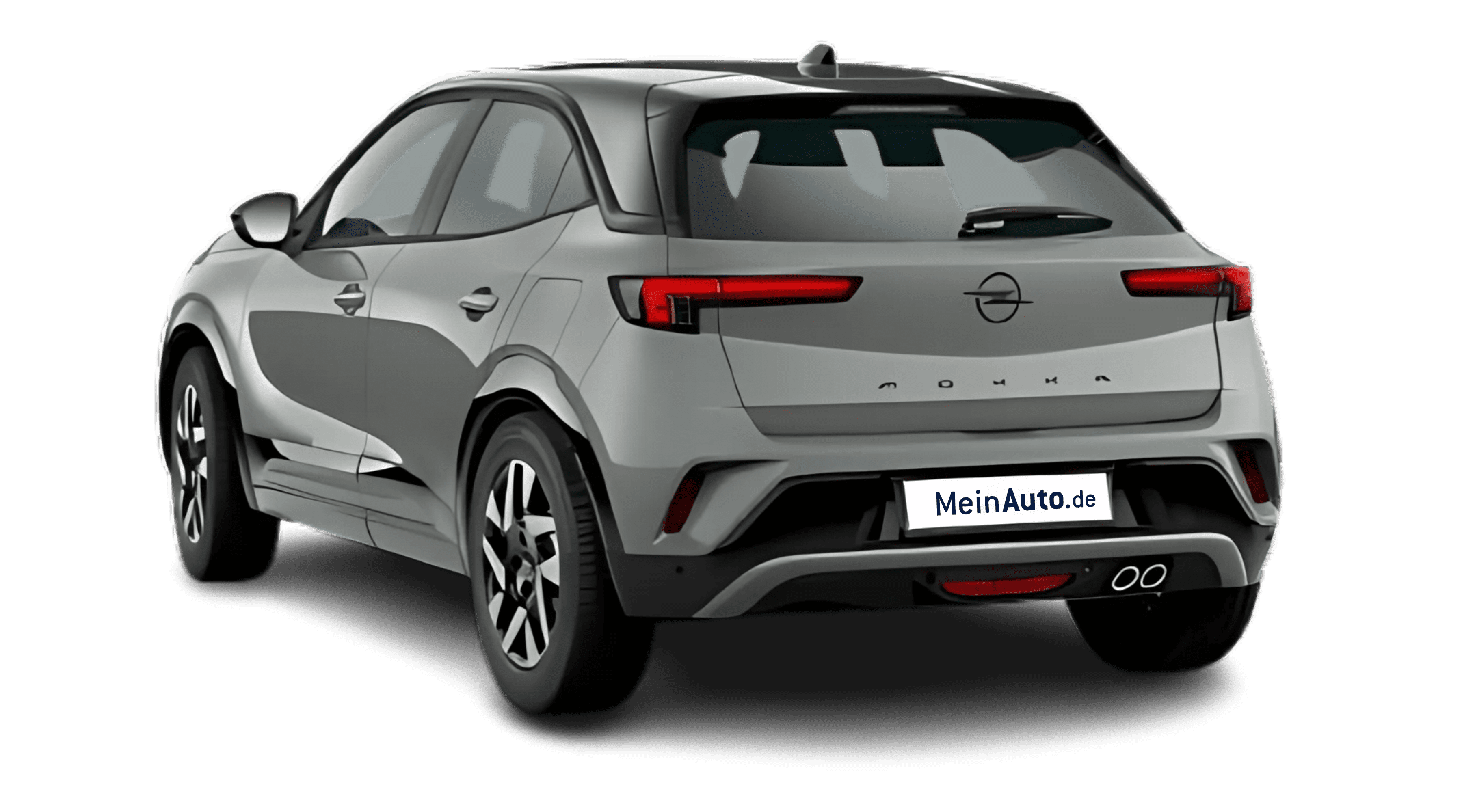 Schräge Heckansicht auf einen Opel Mokka, freigestellt