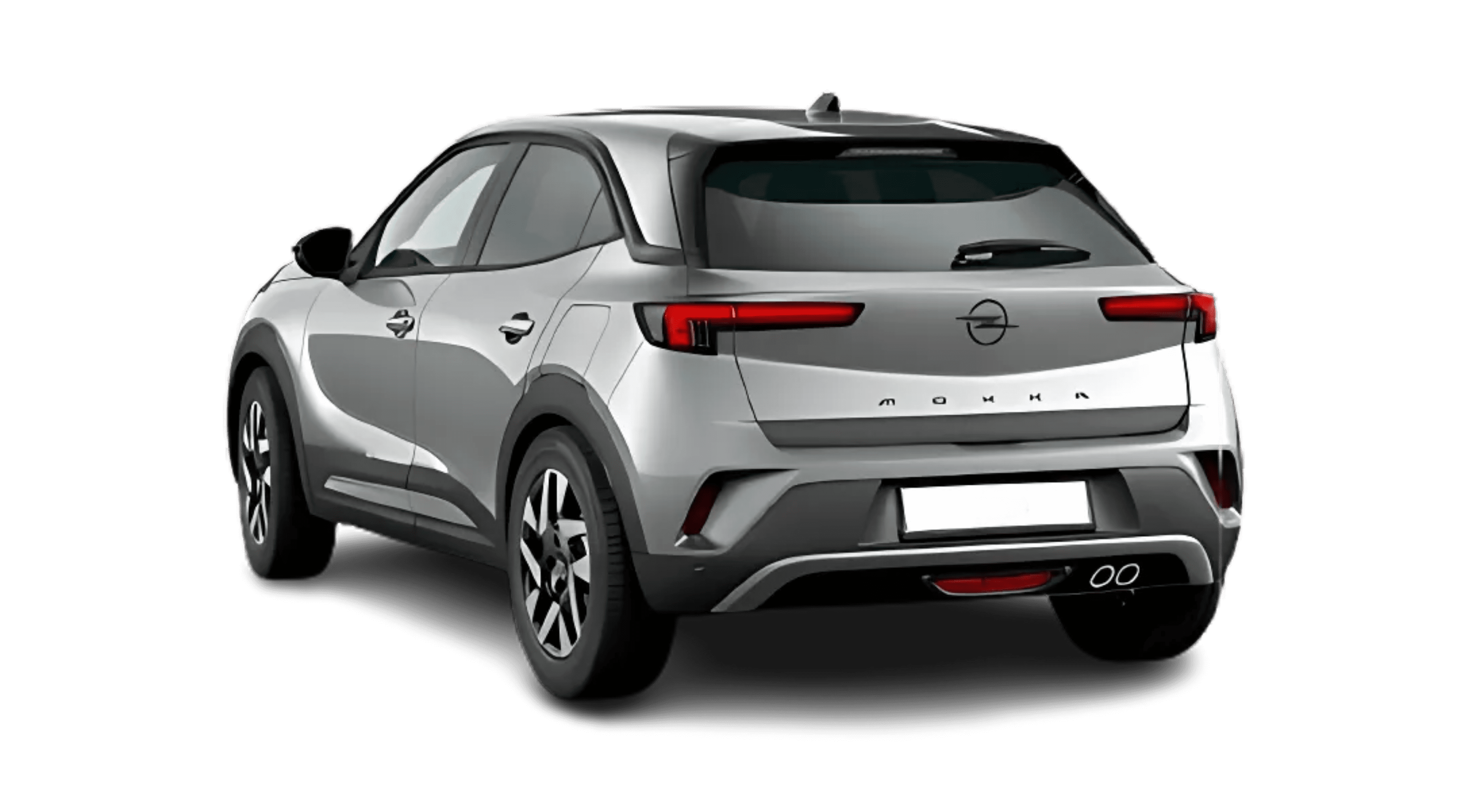 Schräge Heckansicht auf einen Opel Mokka, freigestellt