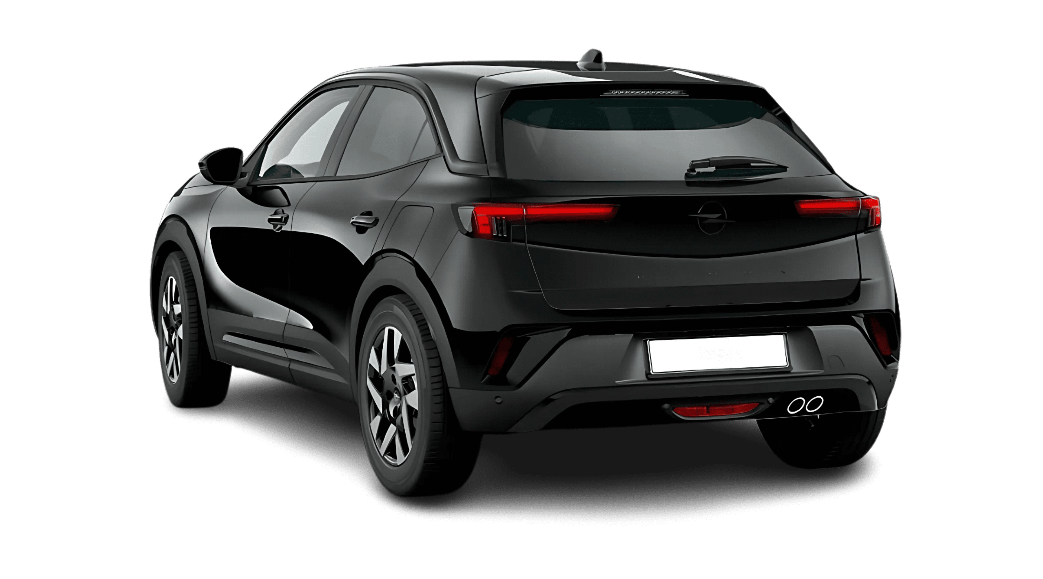 Schräge Heckansicht auf einen Opel Mokka, freigestellt