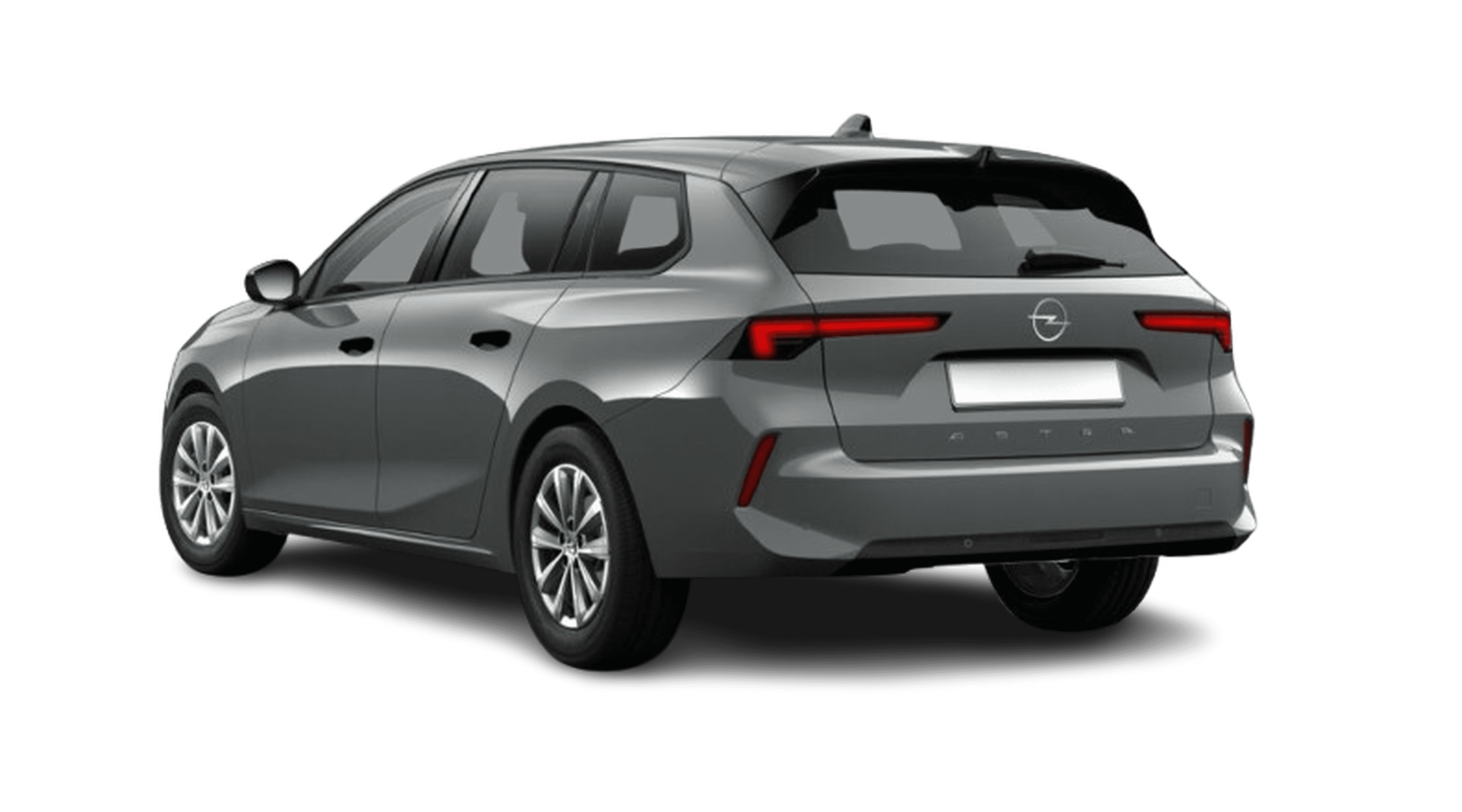 Schräge Heckansicht auf einen Opel Astra, freigestellt