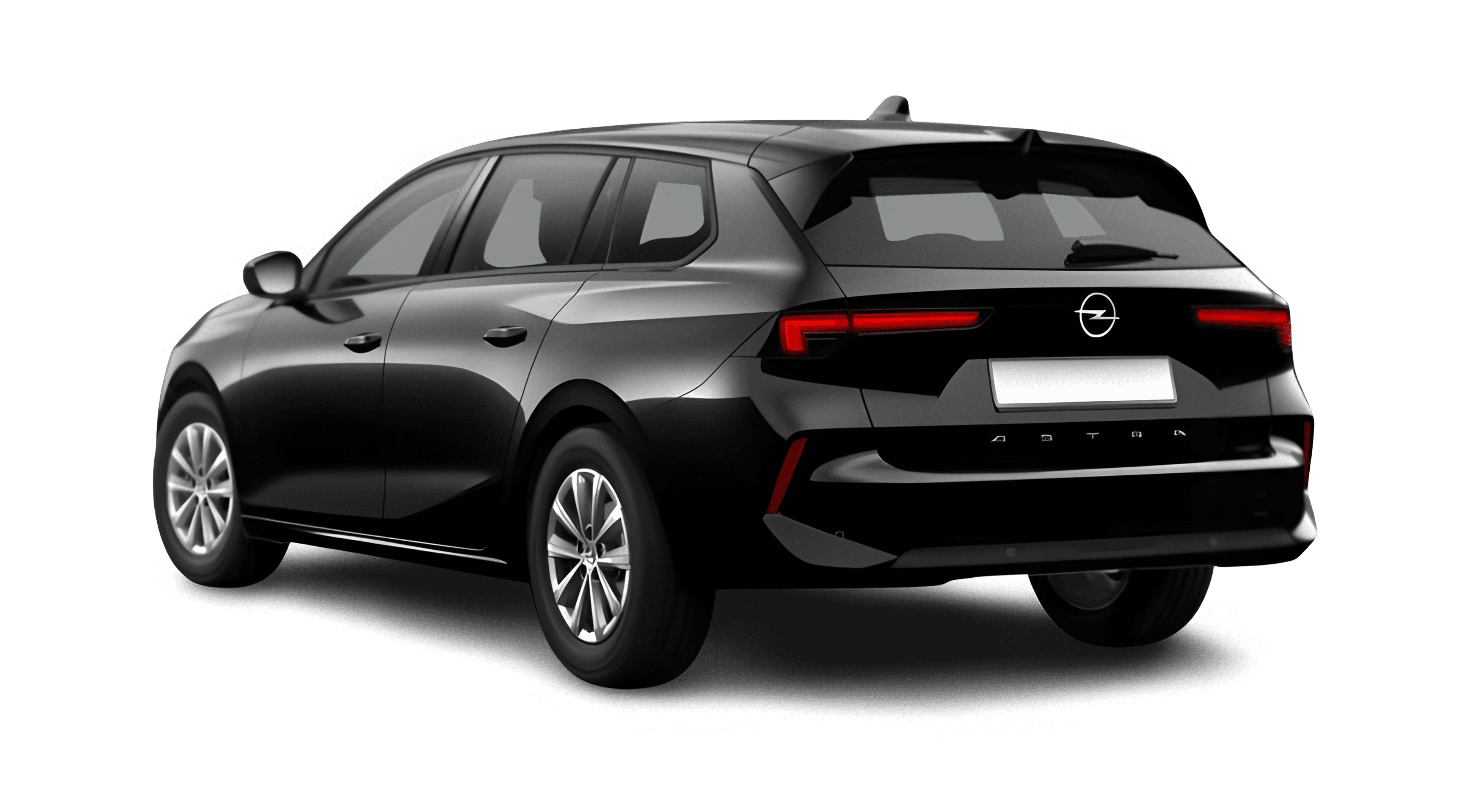 Schräge Heckansicht auf einen Opel Astra, freigestellt