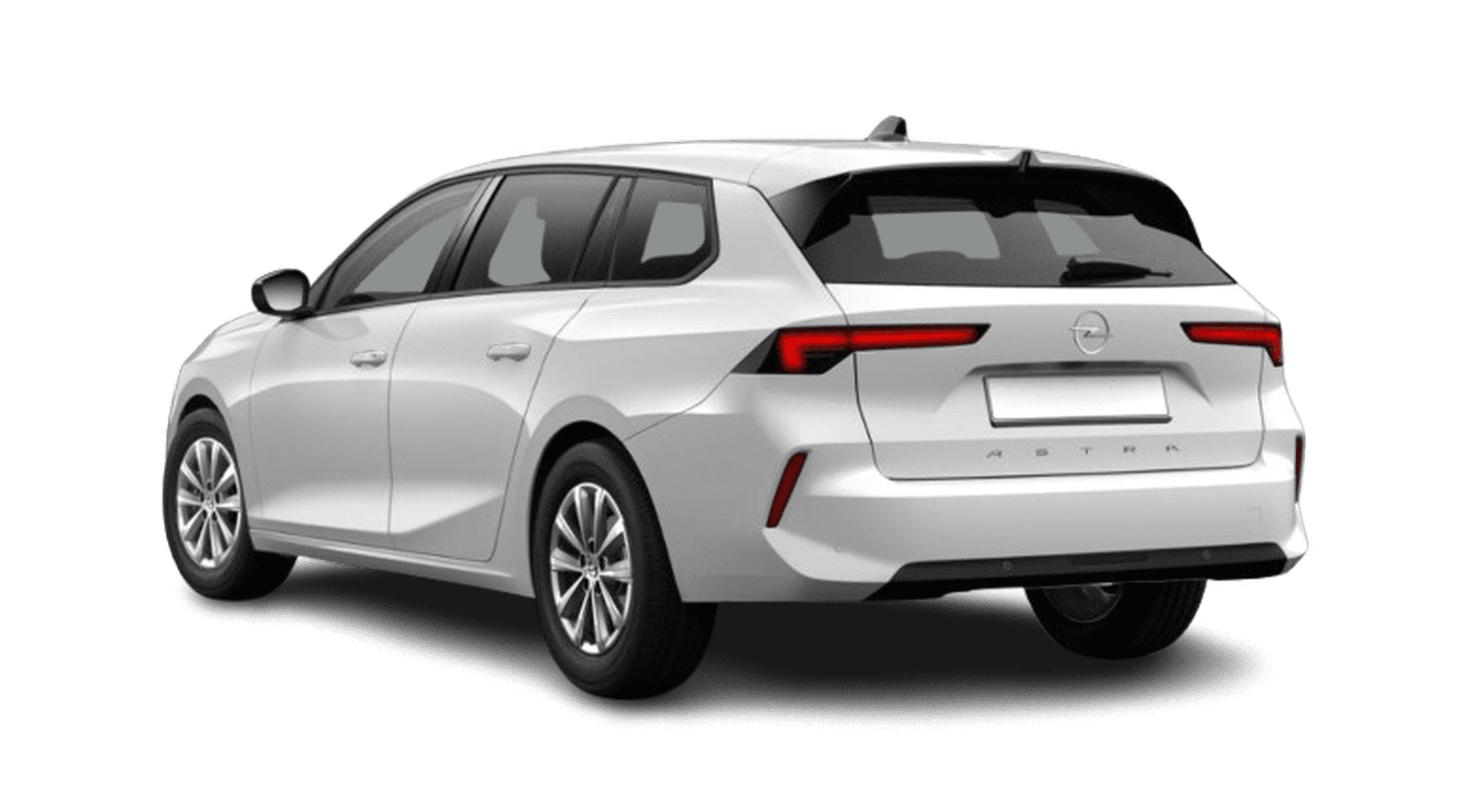 Schräge Heckansicht auf einen Opel Astra, freigestellt