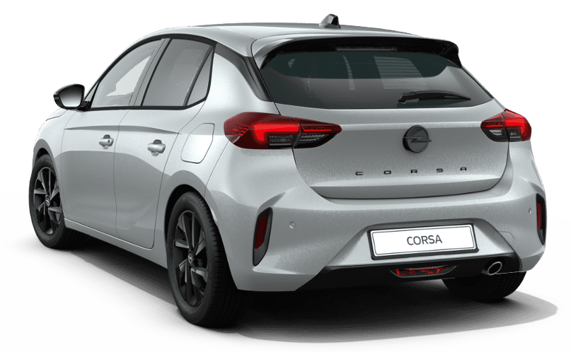 Schräge Heckansicht auf einen Opel Corsa, freigestellt