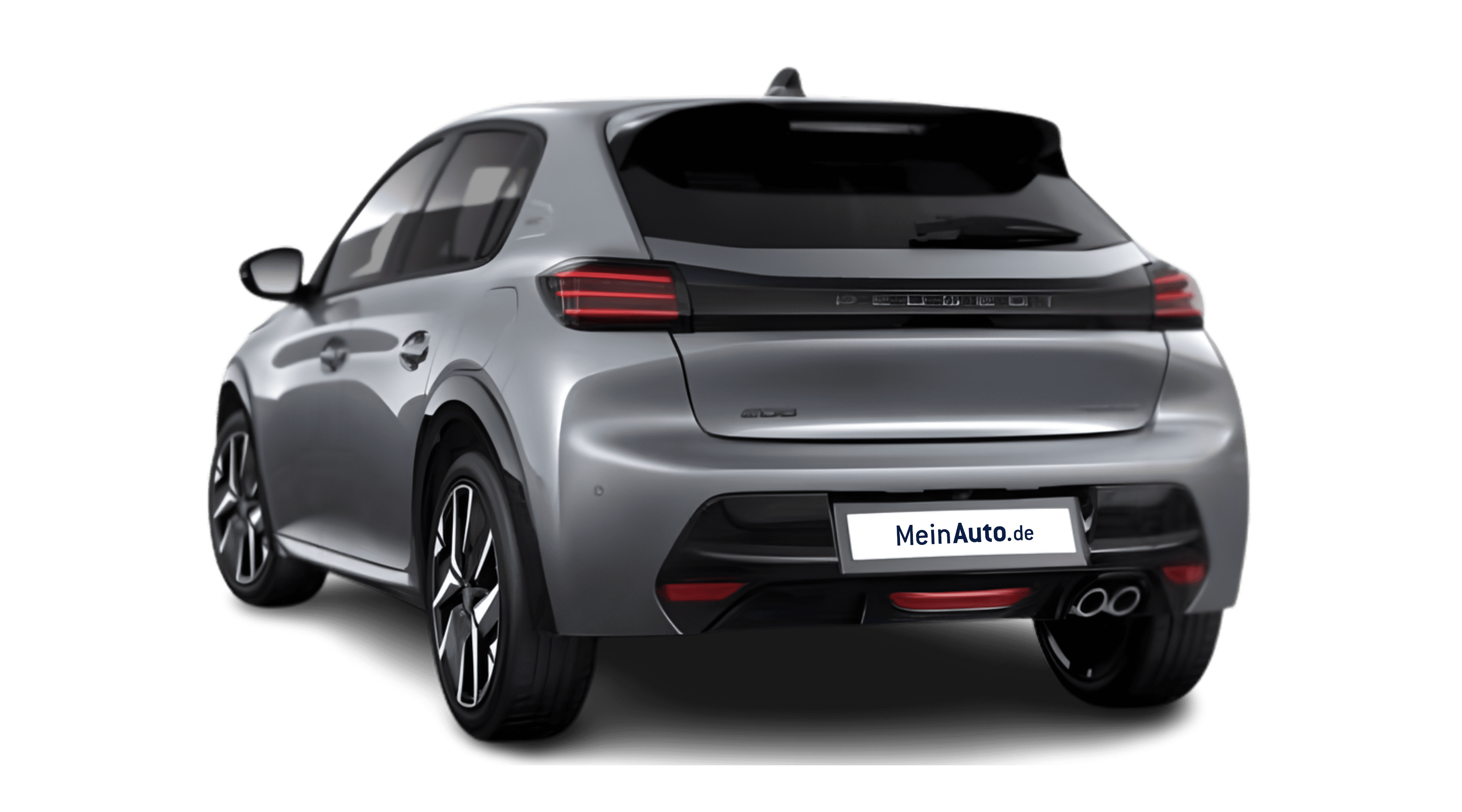 Schräge Heckansicht eines Peugeot 208, freigestellt