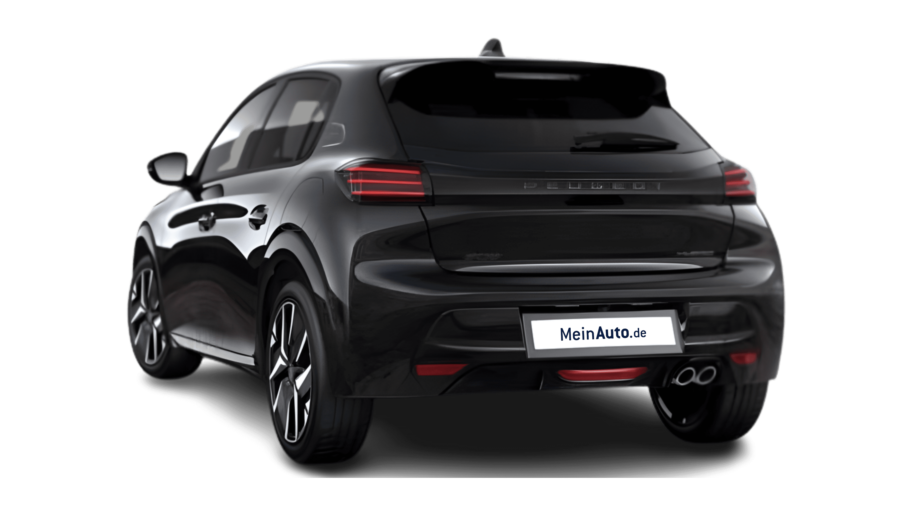 Schräge Heckansicht eines Peugeot 208, freigestellt