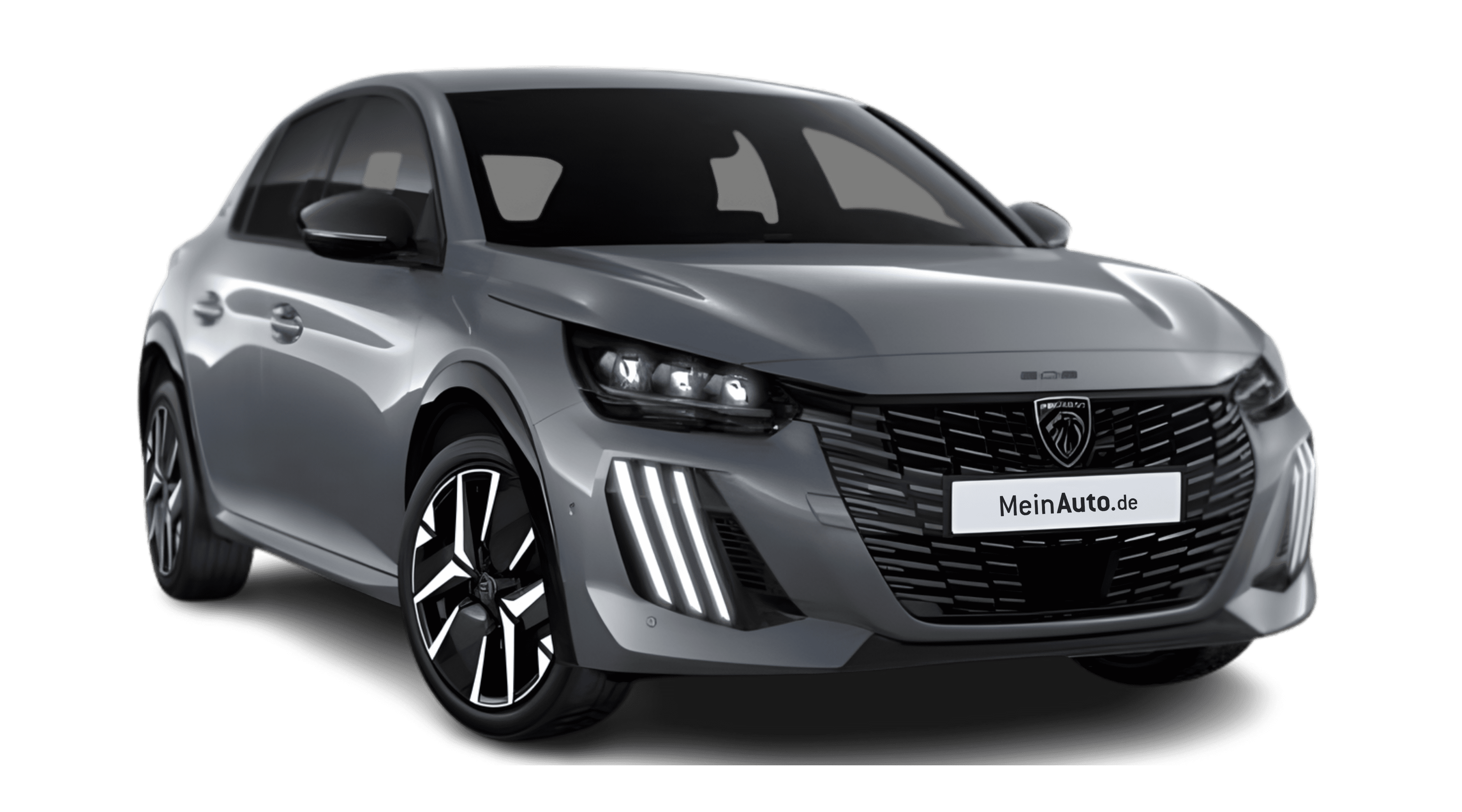 Schräge Frontansicht eines Peugeot 208, freigestellt