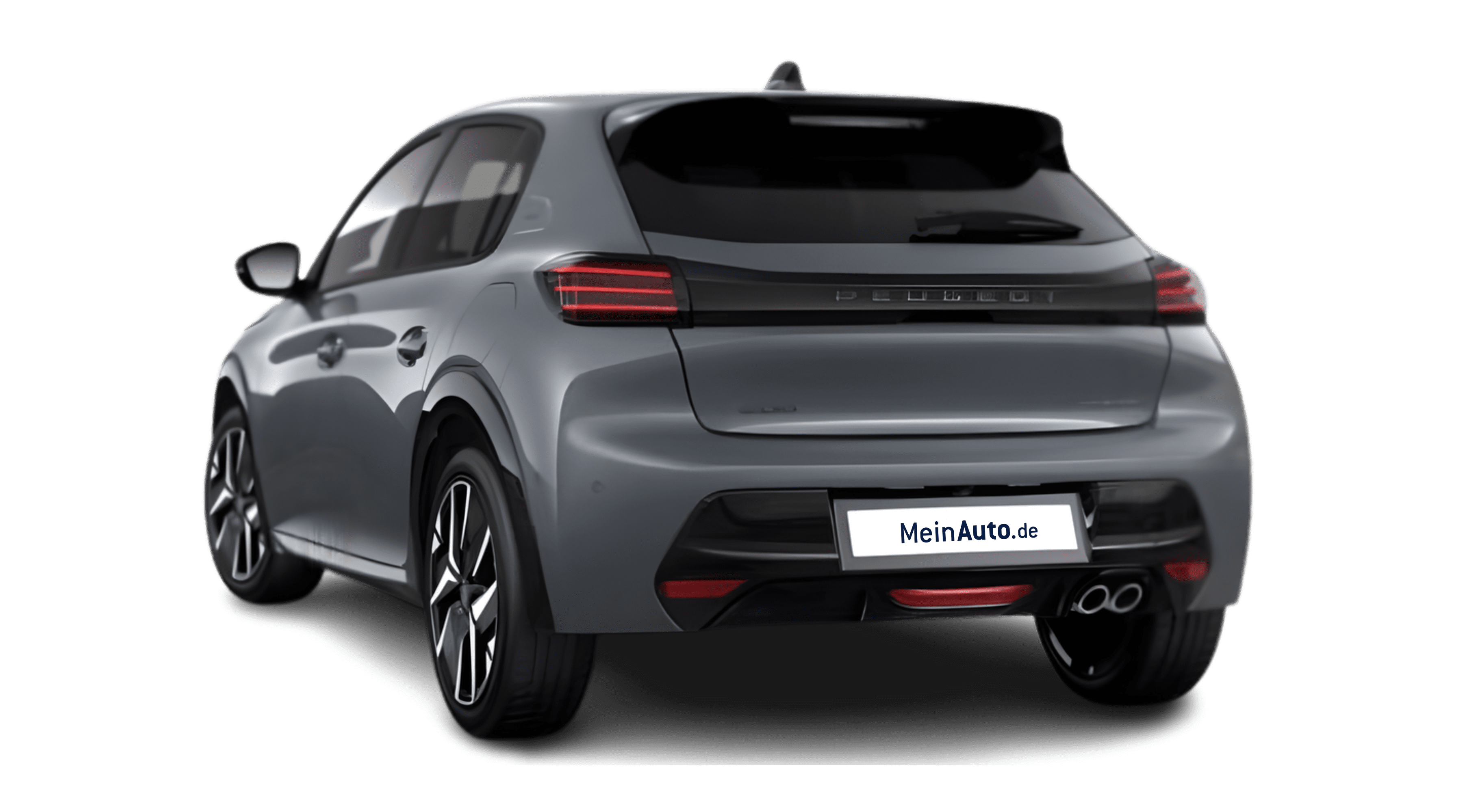 Schräge Heckansicht eines Peugeot 208, freigestellt