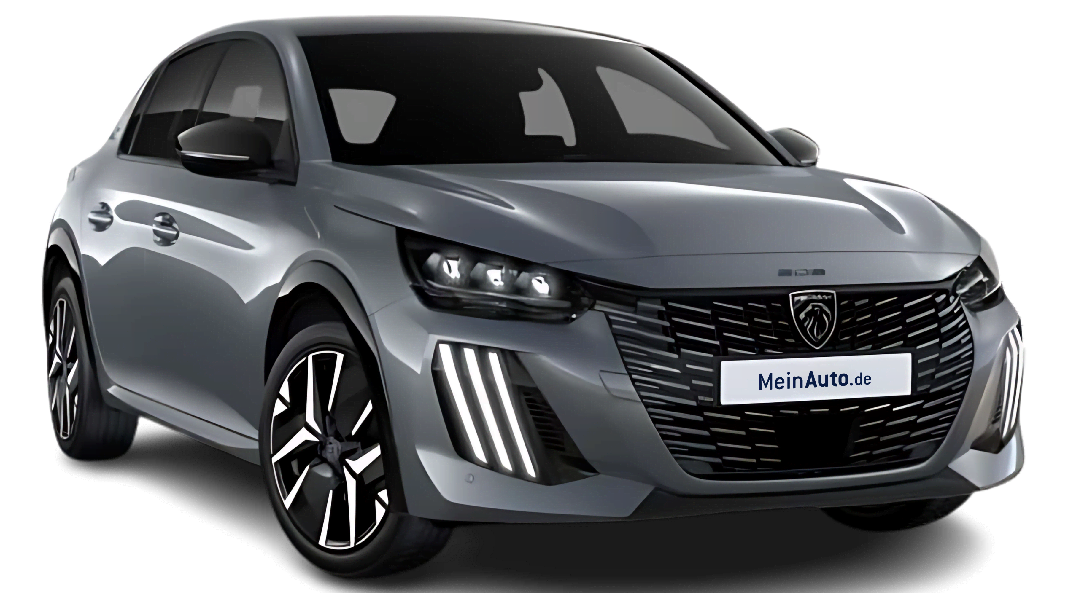 Schräge Frontansicht auf einen Peugeot 208, freigestellt