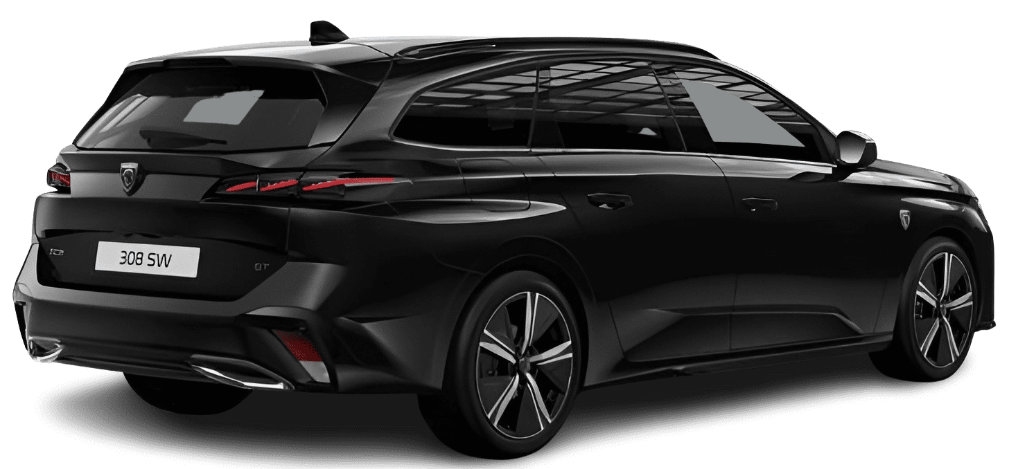 Schräge Heckansicht auf einen Peugeot 308, freigestellt