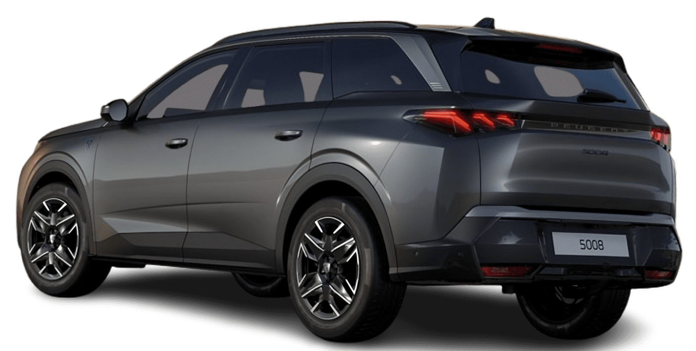 Schräge Heckansicht auf einen Peugeot 5008, freigestellt
