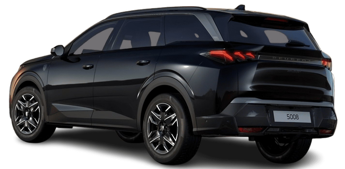 Schräge Heckansicht auf einen Peugeot 5008, freigestellt
