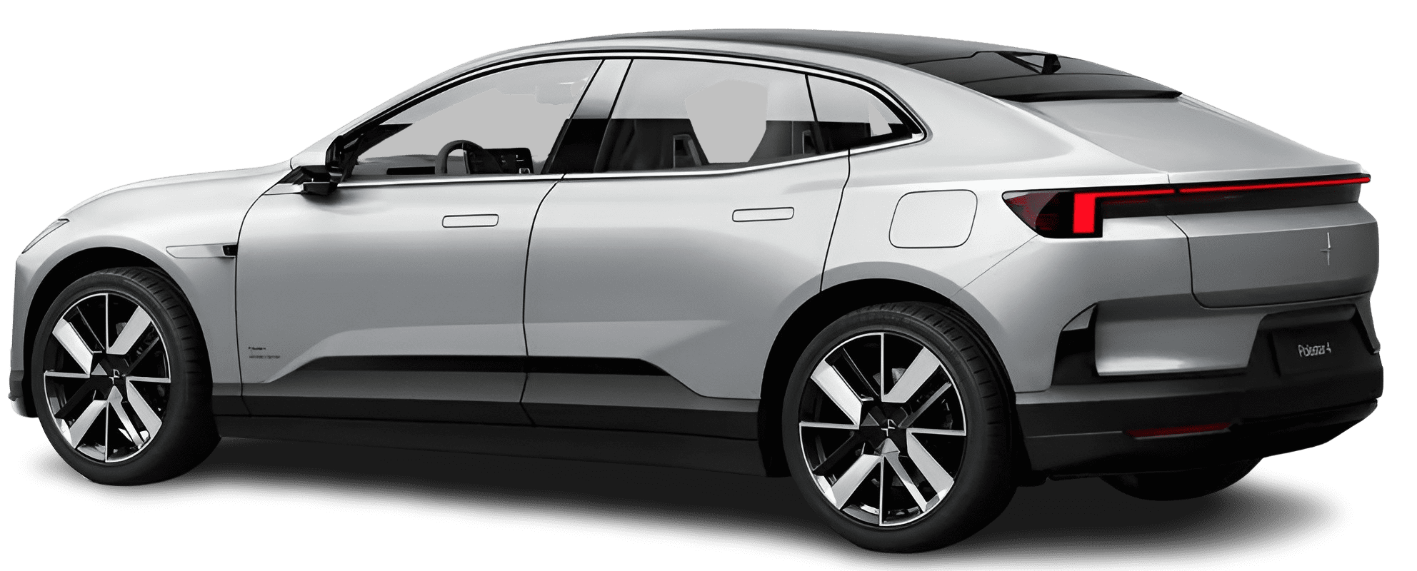 Schräge Heckansicht auf einen Polestar 4, freigestellt