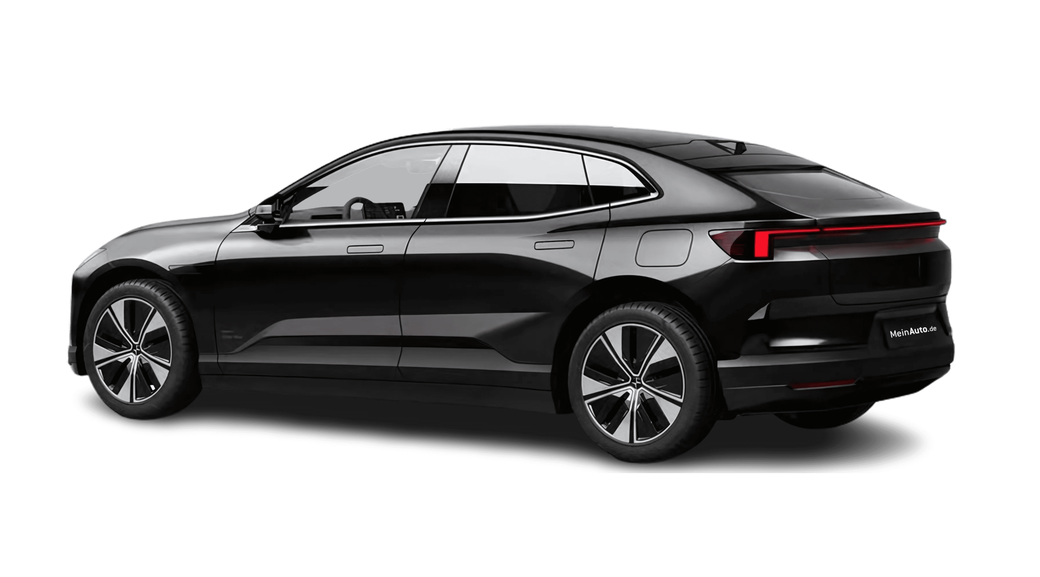 Schräge Heckansicht auf einen Polestar 4, freigestellt