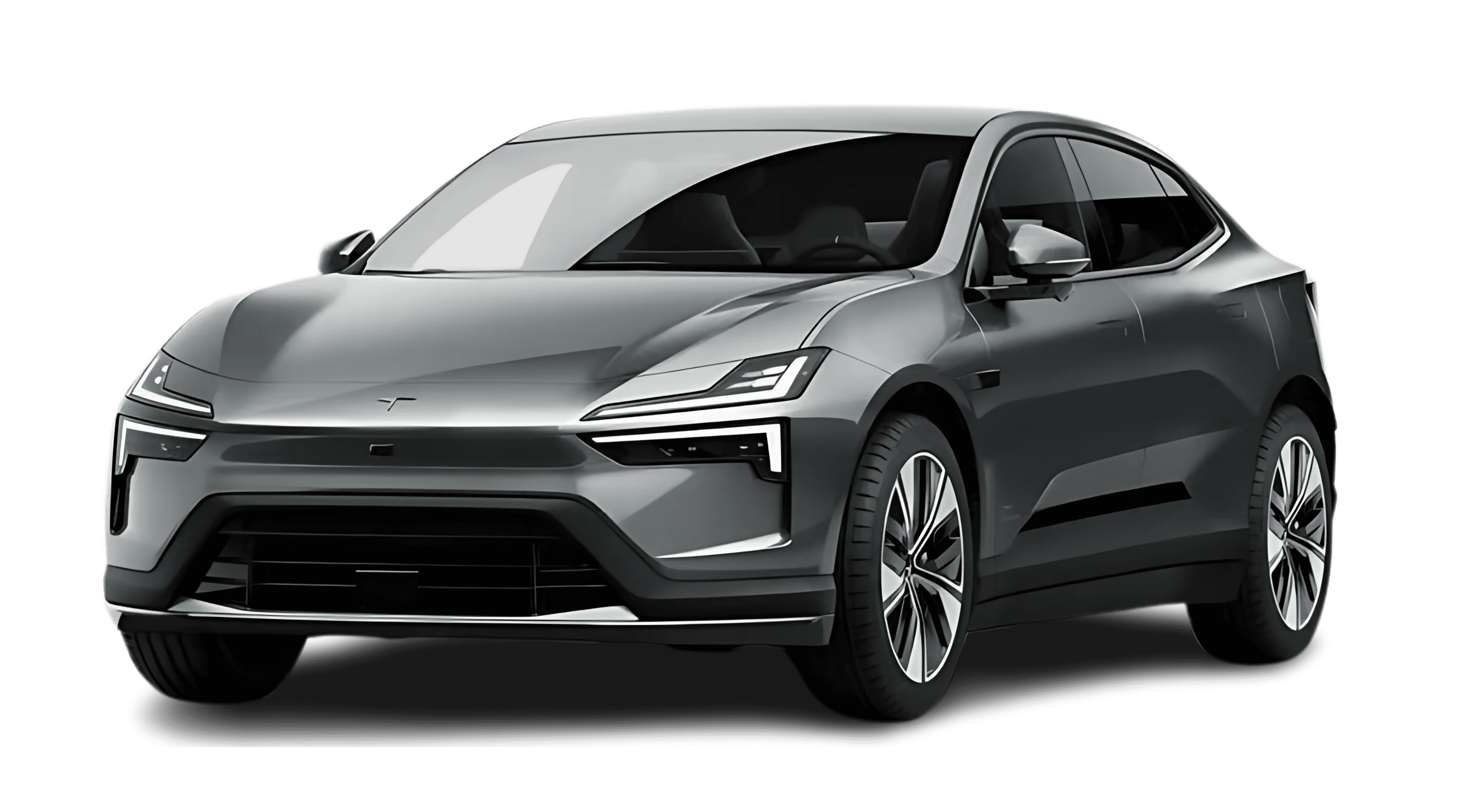 Schräge Frontansicht auf einen Polestar 4, freigestellt