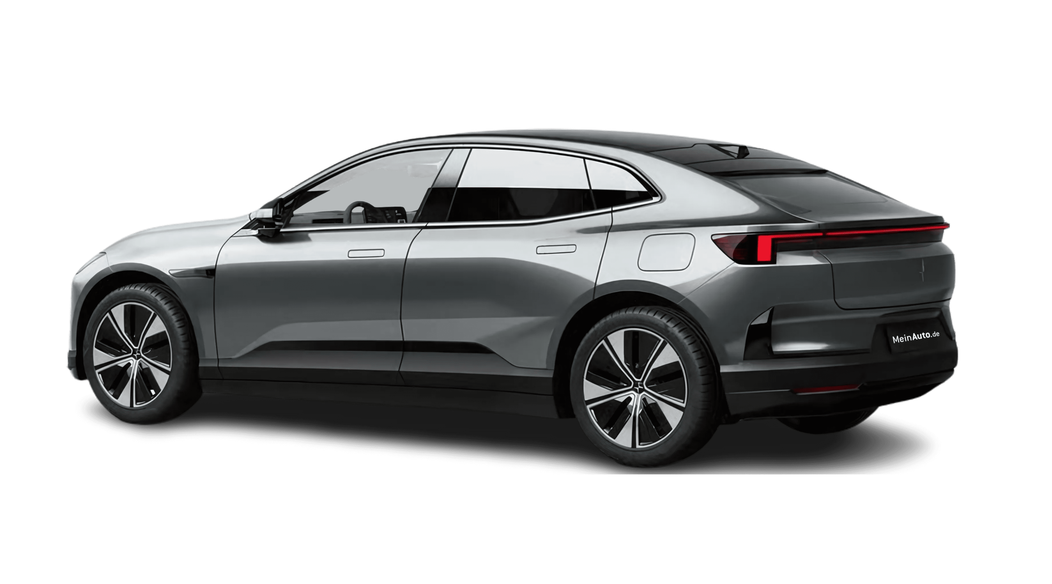 Schräge Heckansicht auf einen Polestar 4, freigestellt