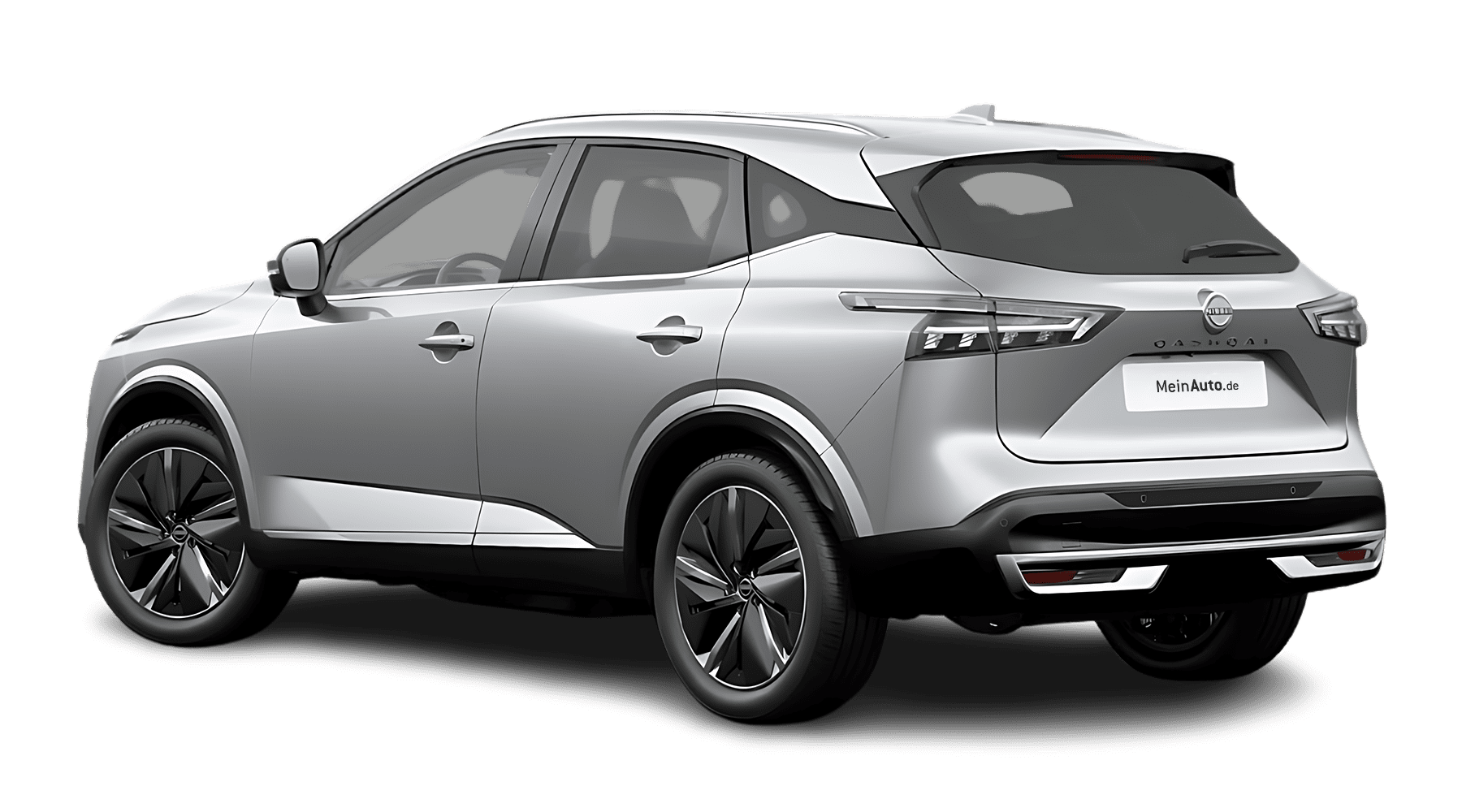 Schräge Heckansicht auf einen Nissan Qashqai, freigestellt