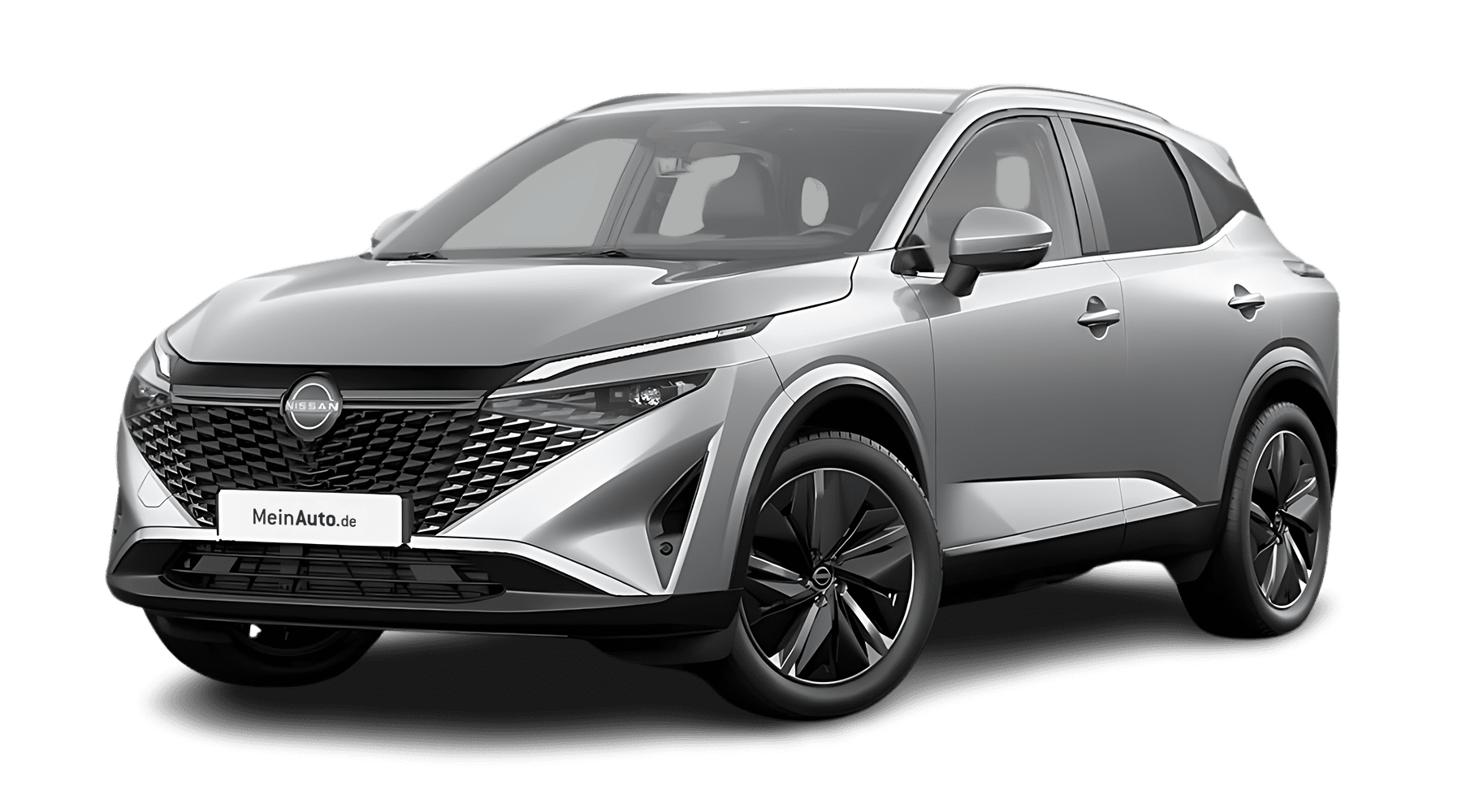 Schräge Frontansicht auf einen Nissan Qashqai, freigestellt