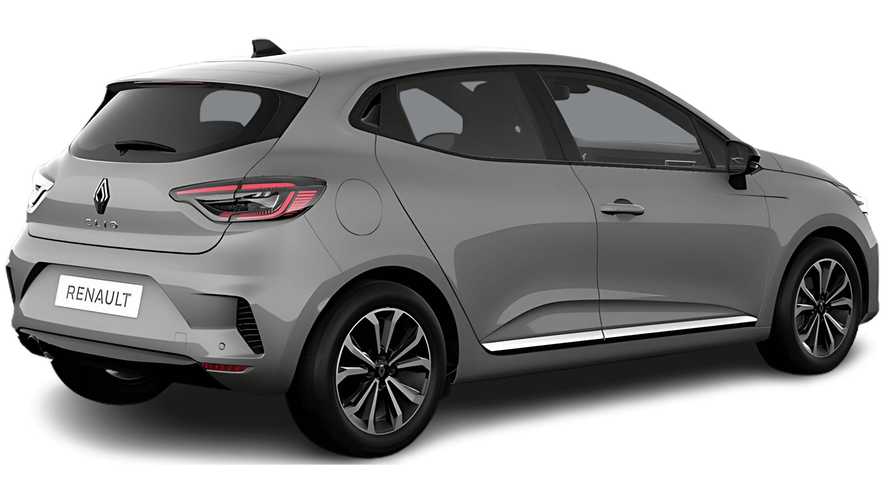 Schräge Heckansicht auf einen Renault Clio, freigestellt